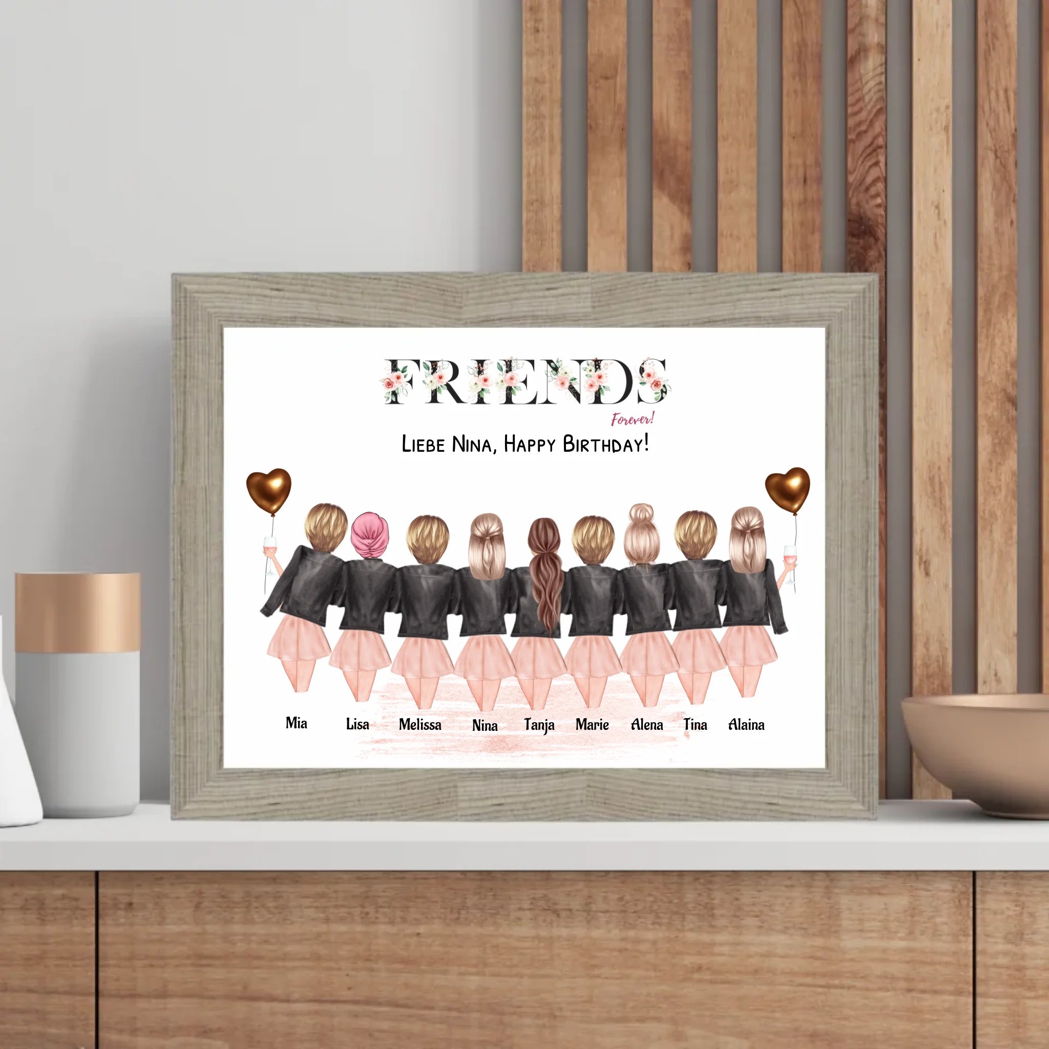9 Freundinnen Bild Geschenk personalisiert - Cantty