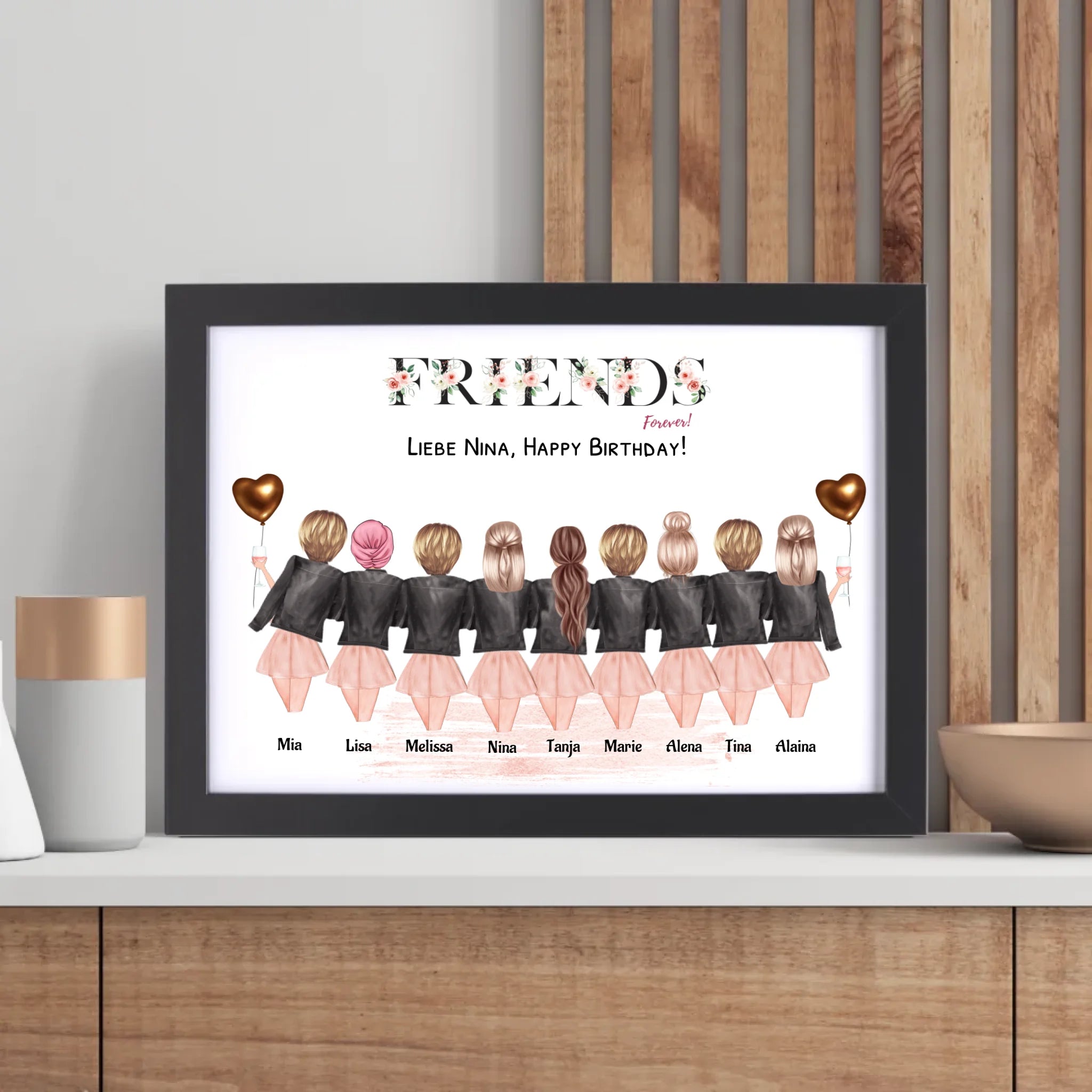 9 Freundinnen Bild Geschenk personalisiert - Cantty