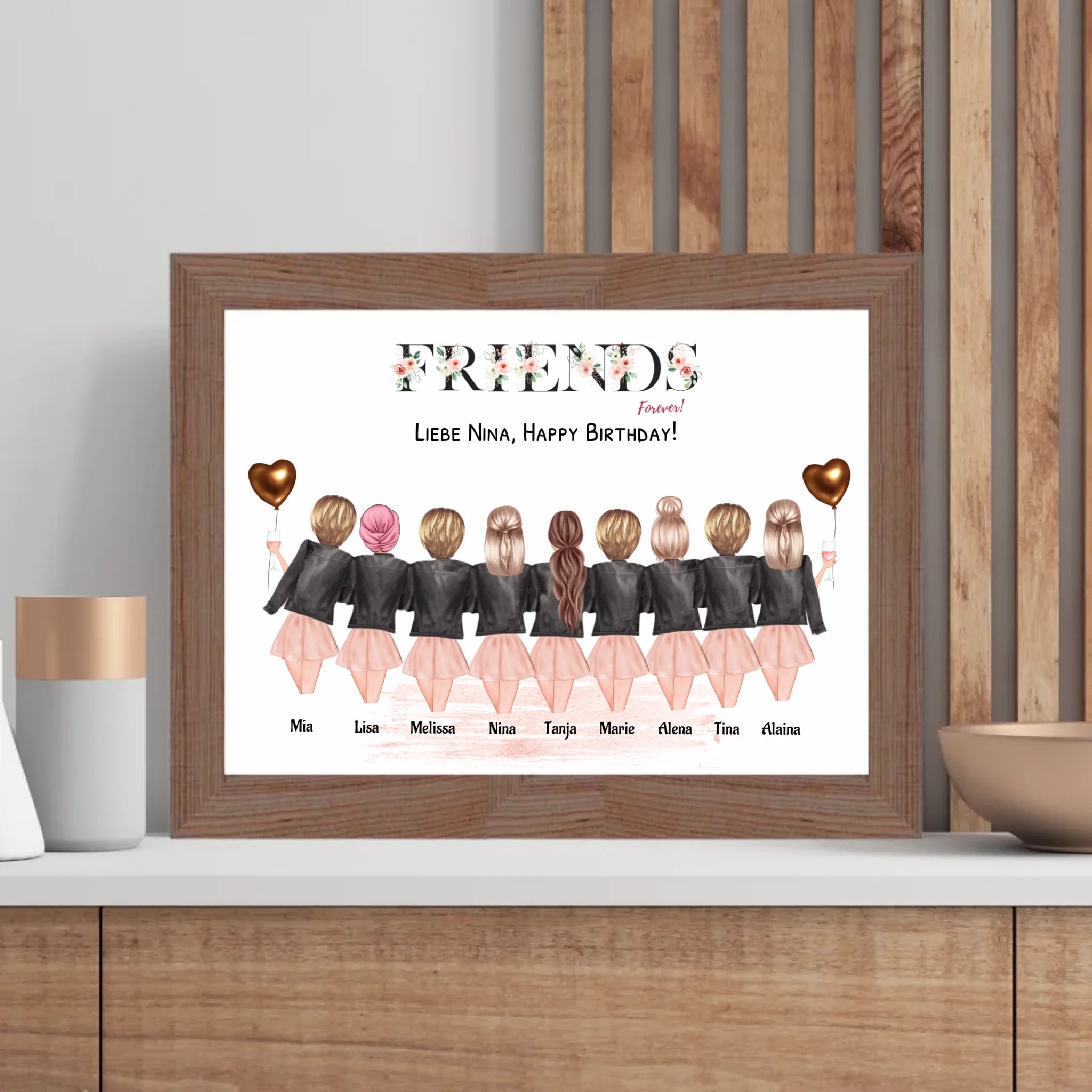 9 Freundinnen Bild Geschenk personalisiert - Cantty