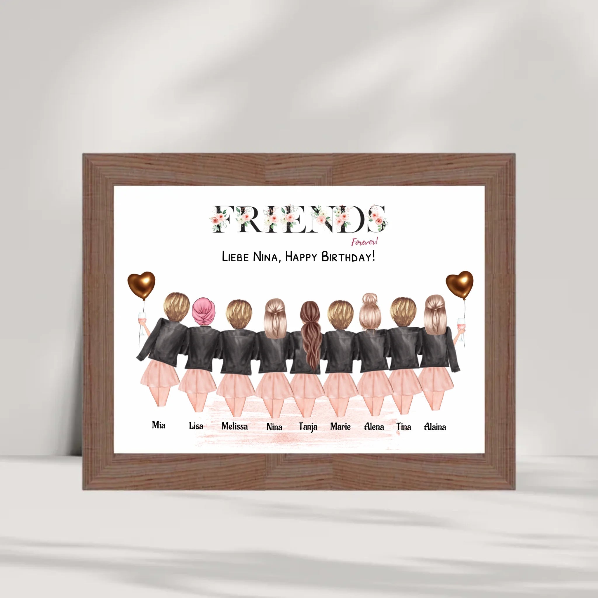 9 Freundinnen Bild Geschenk personalisiert - Cantty