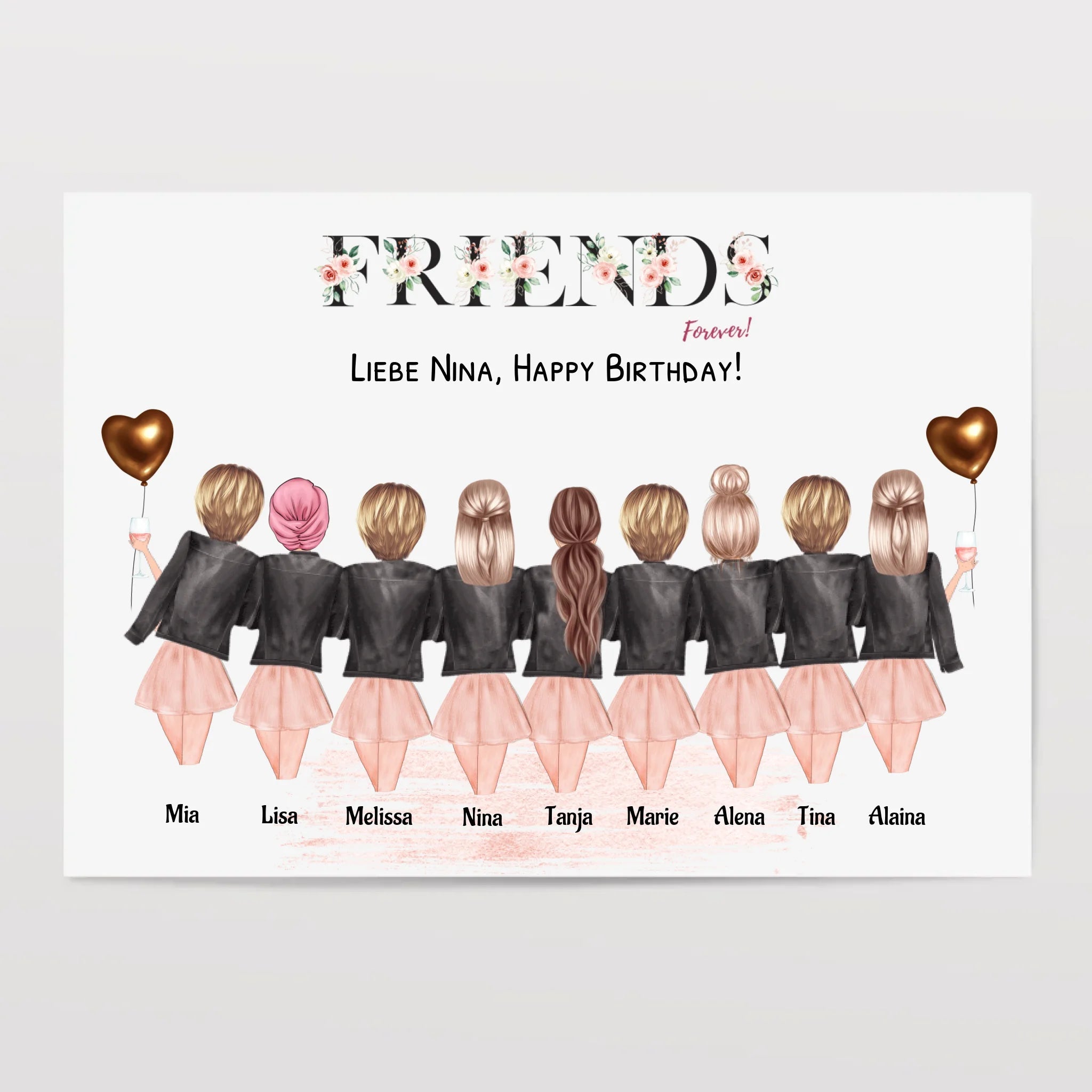 9 Freundinnen Bild Geschenk personalisiert - Cantty
