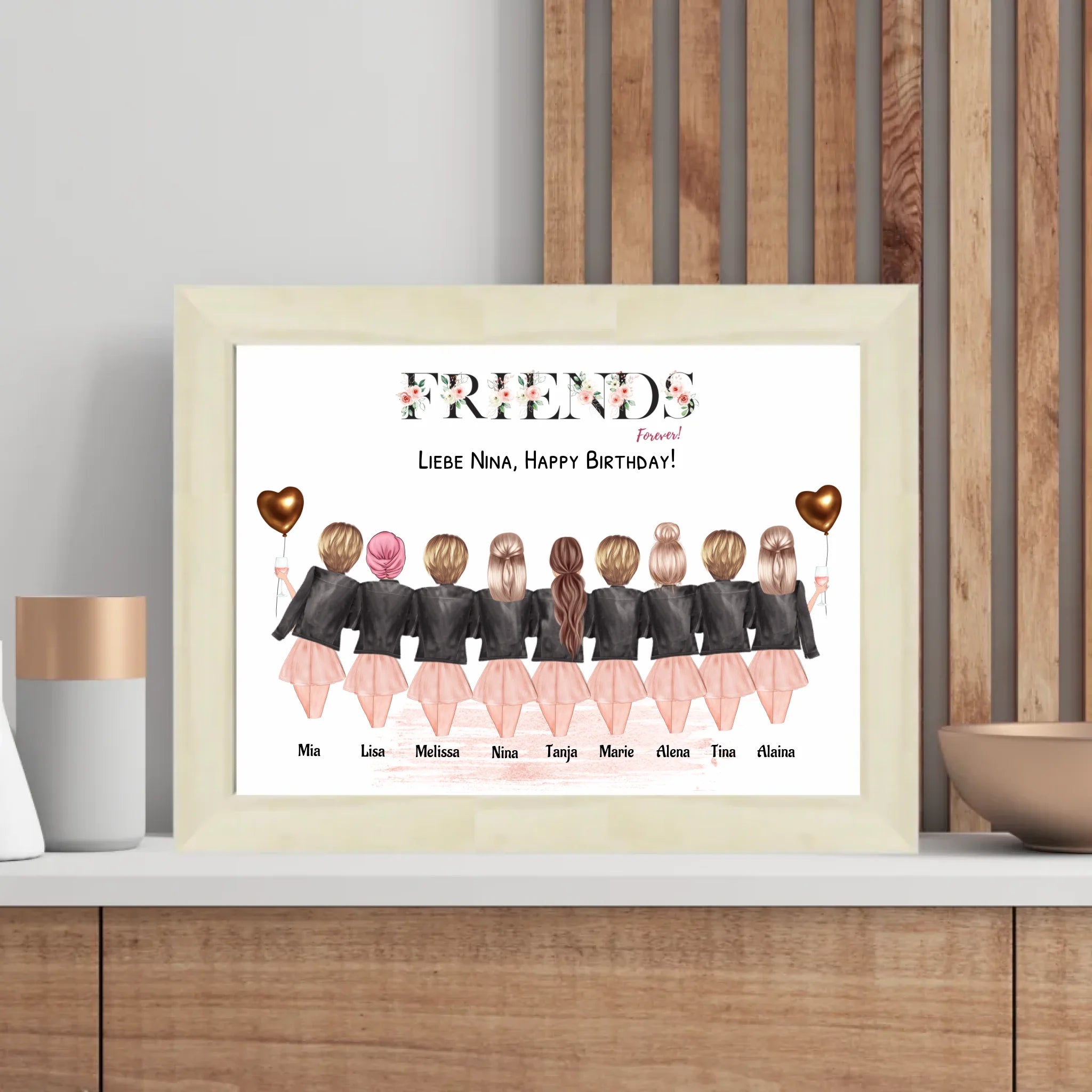 9 Freundinnen Bild Geschenk personalisiert - Cantty