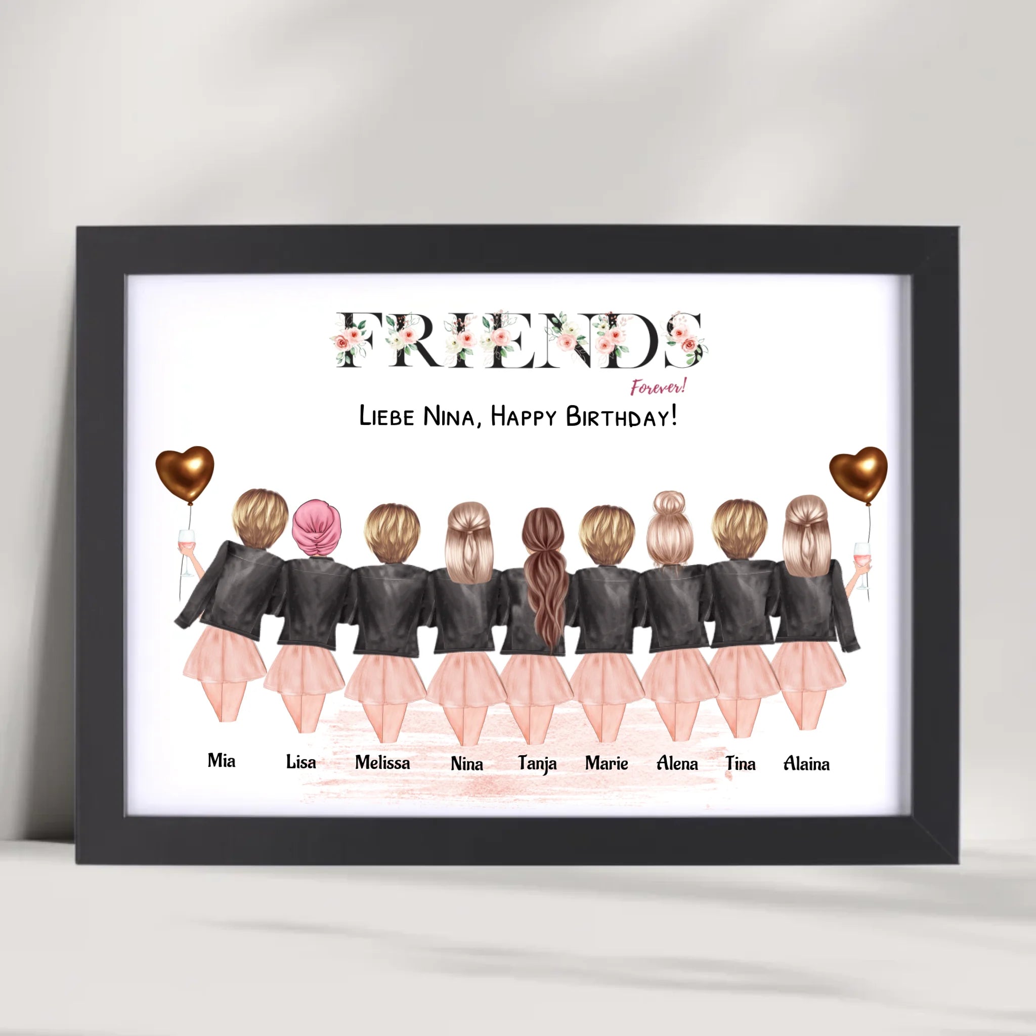 9 Freundinnen Bild Geschenk personalisiert - Cantty