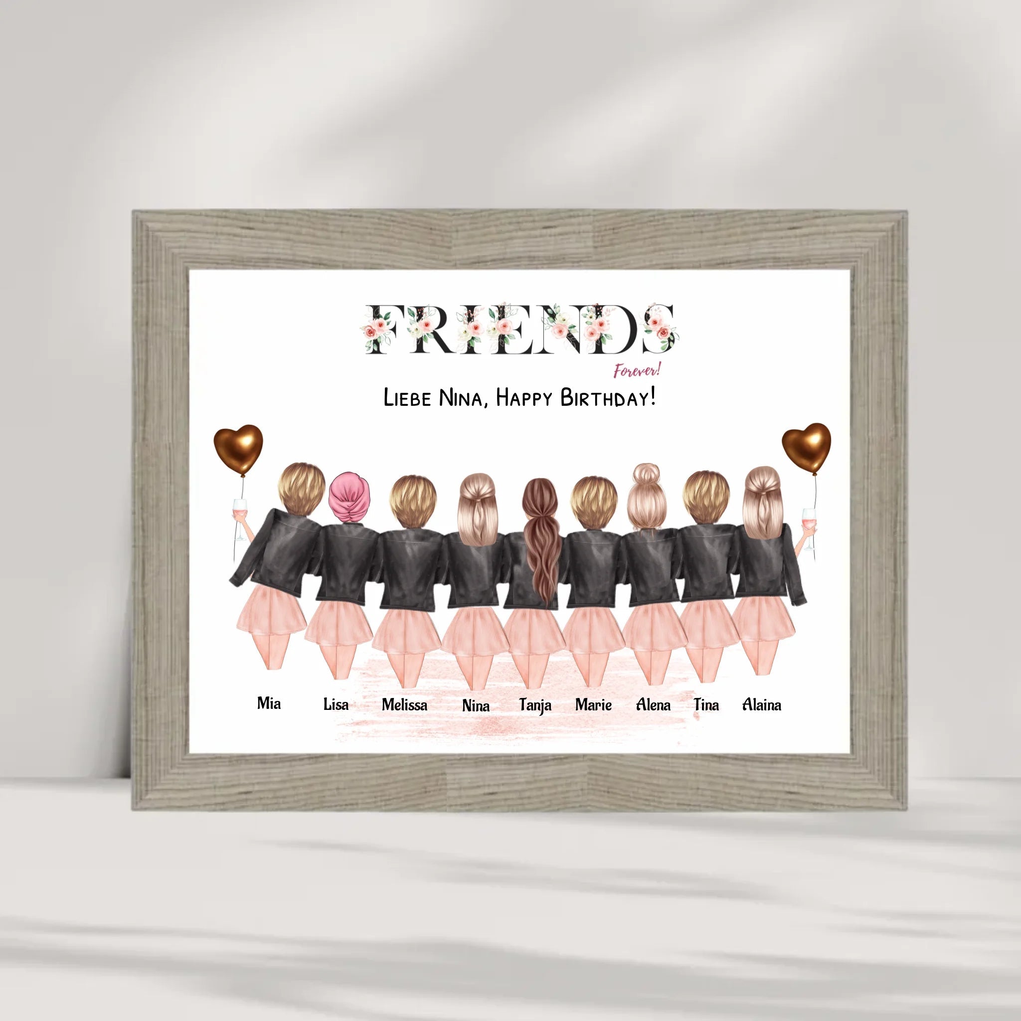 9 Freundinnen Bild Geschenk personalisiert - Cantty