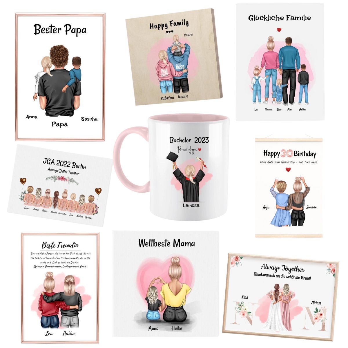 Übersicht an personalisierten Geschenken bei cantty.com
