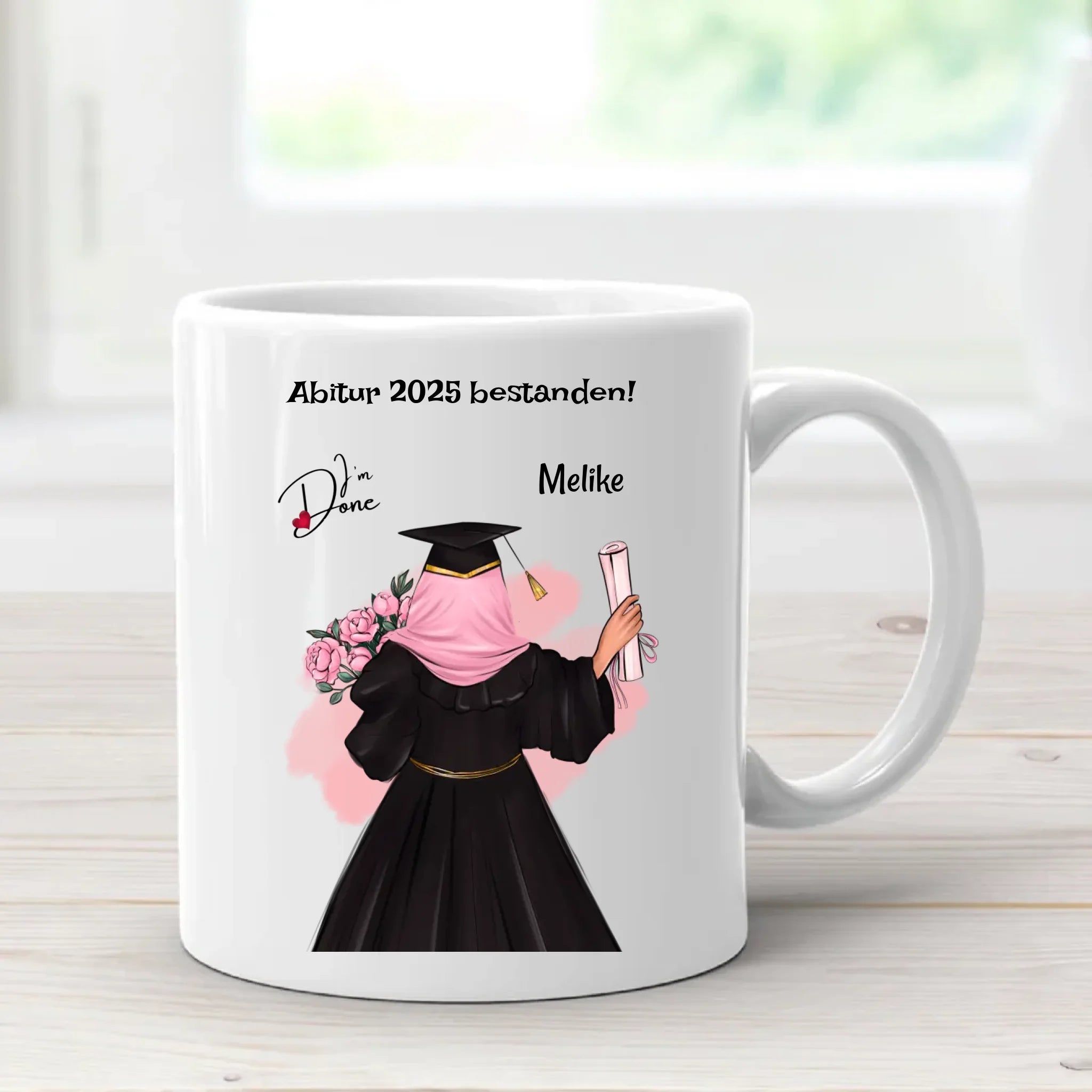 Abitur Tasse Mädchen mit Kopftuch Geschenk personalisiert - Cantty