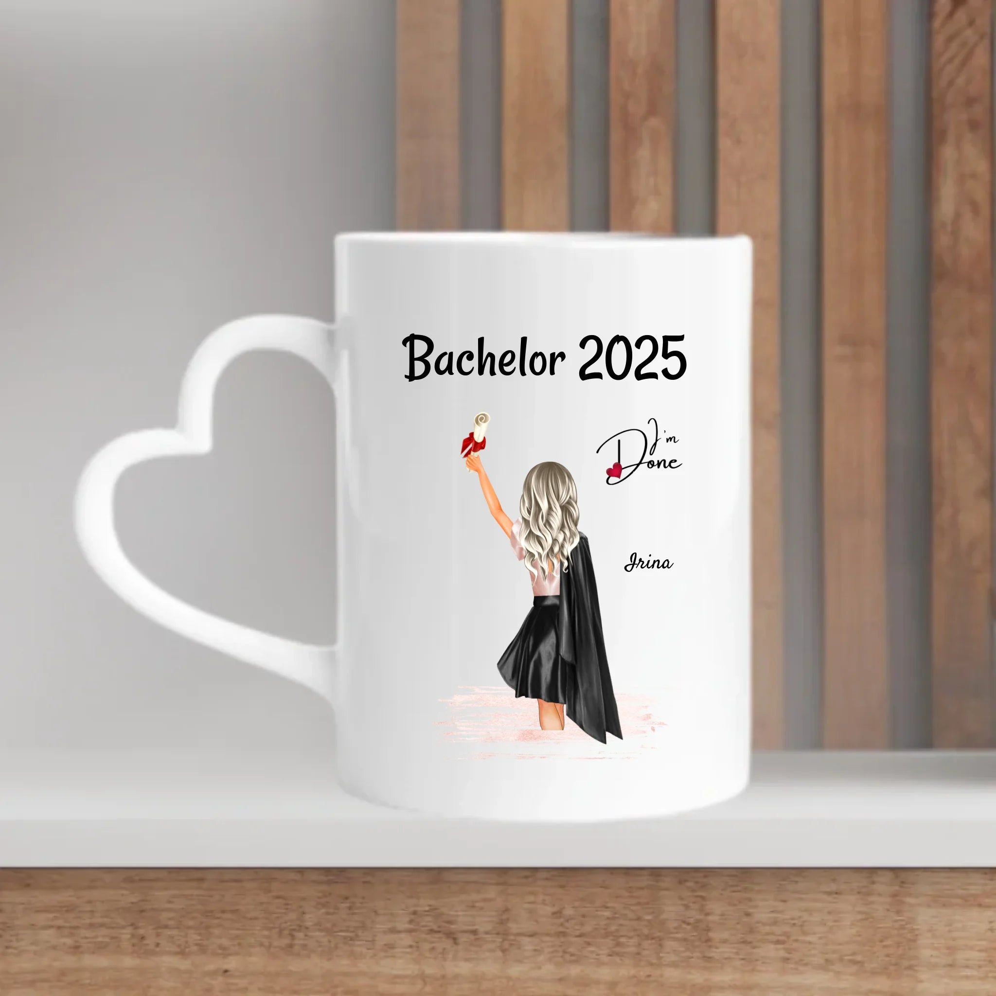 Bachelor Geschenk Abschluss Herztasse personalisiert Frau - Cantty