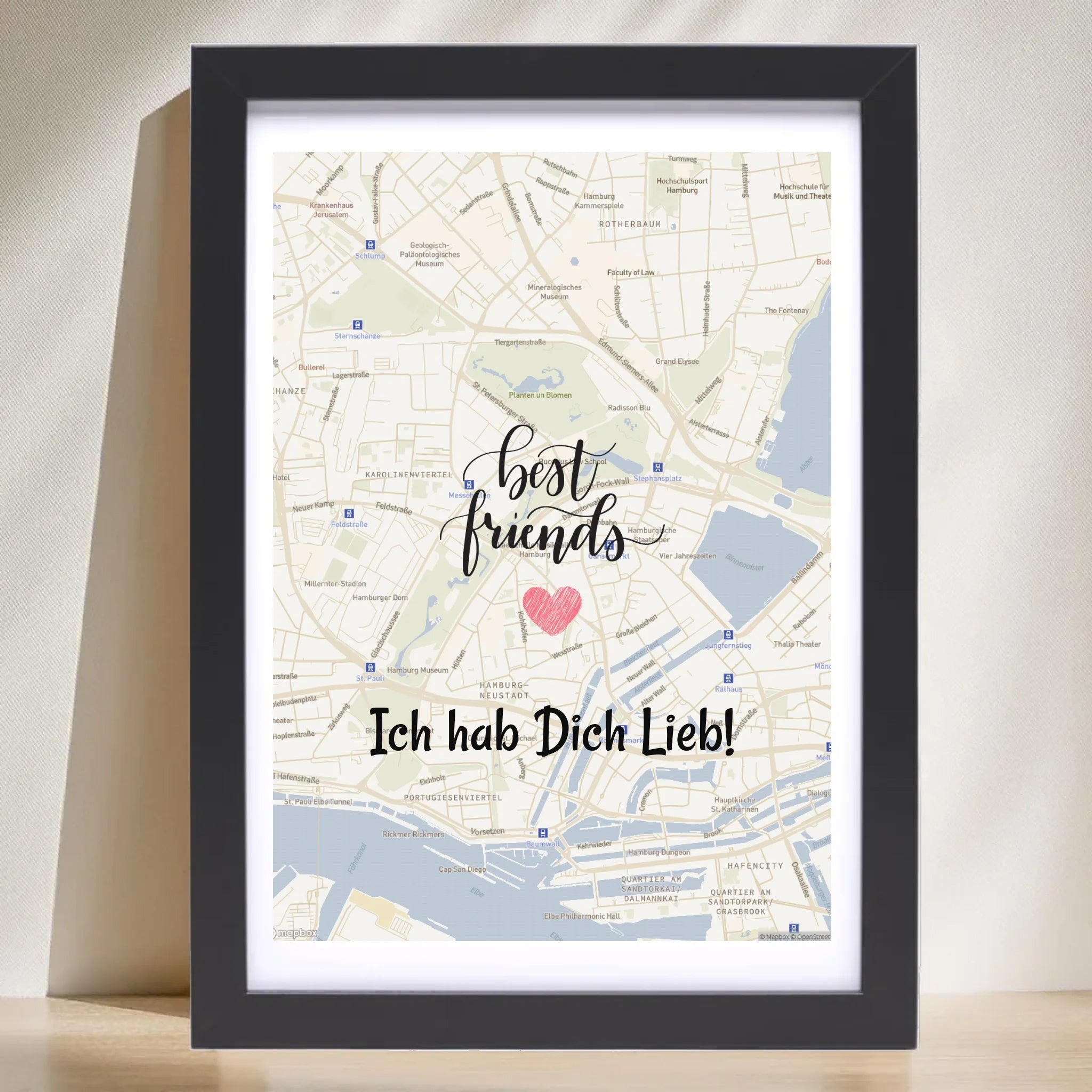 Beste Freundin Stadtkarte Poster mit Koordinaten personalisiert - Cantty