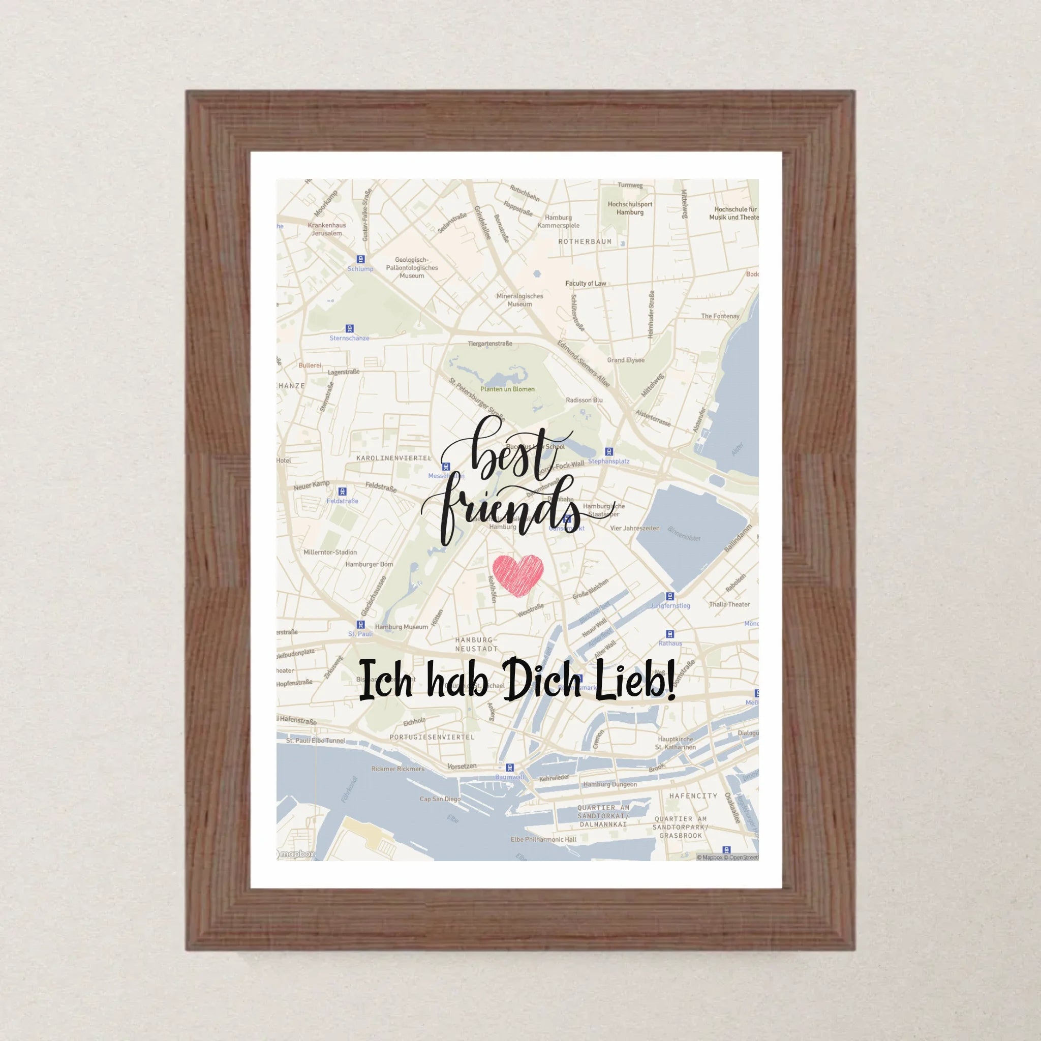 Beste Freundin Stadtkarte Poster mit Koordinaten personalisiert - Cantty