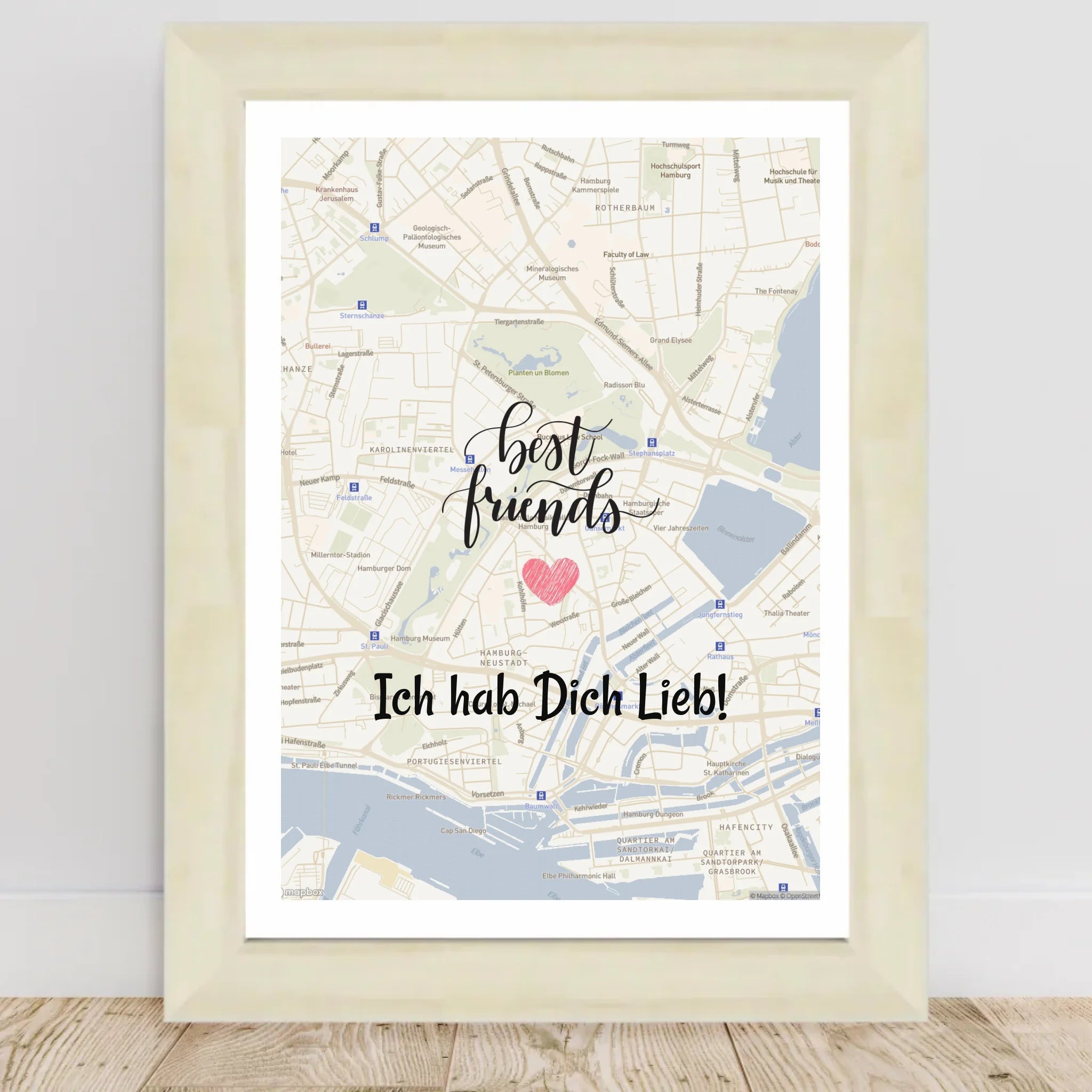 Beste Freundin Stadtkarte Poster mit Koordinaten personalisiert - Cantty