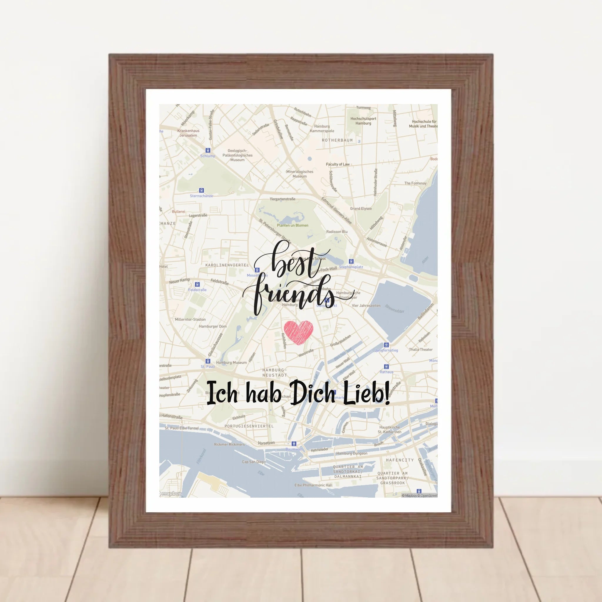 Beste Freundin Stadtkarte Poster mit Koordinaten personalisiert - Cantty