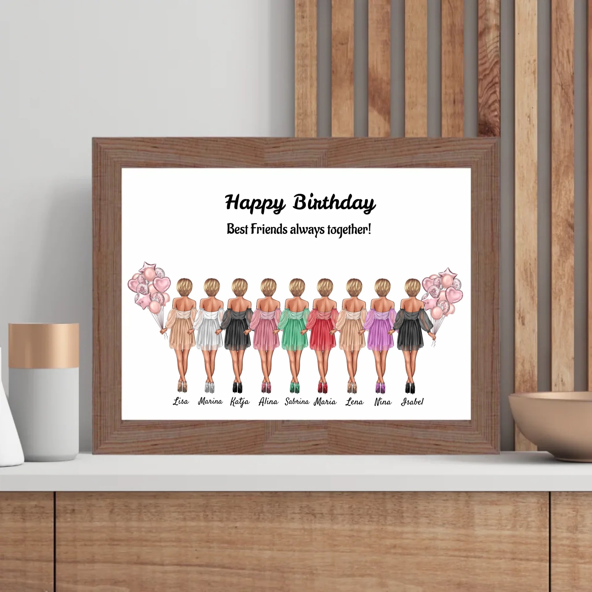 Bild Geschenk 9 Freundinnen Illustration personalisiert - Cantty