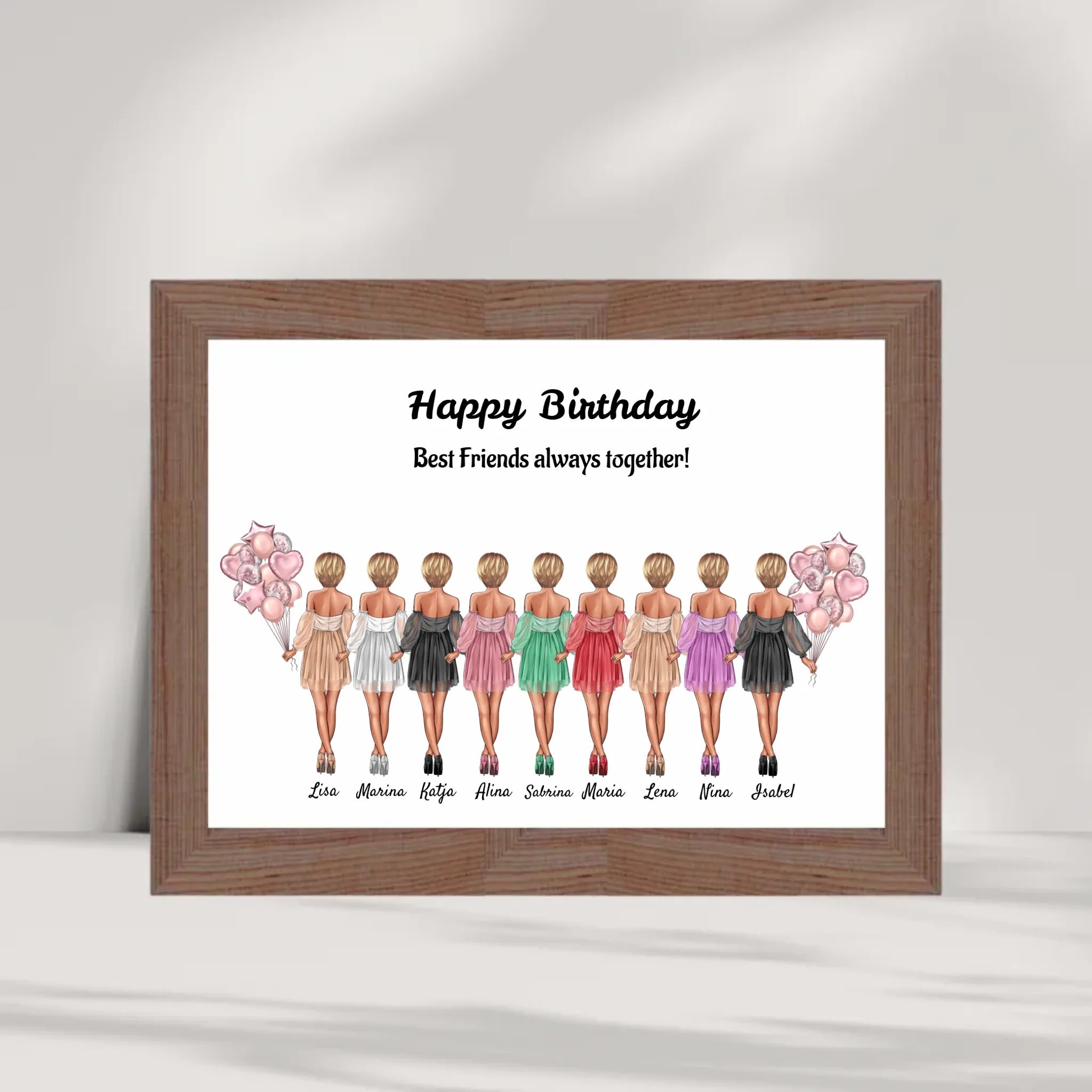 Bild Geschenk 9 Freundinnen Illustration personalisiert - Cantty