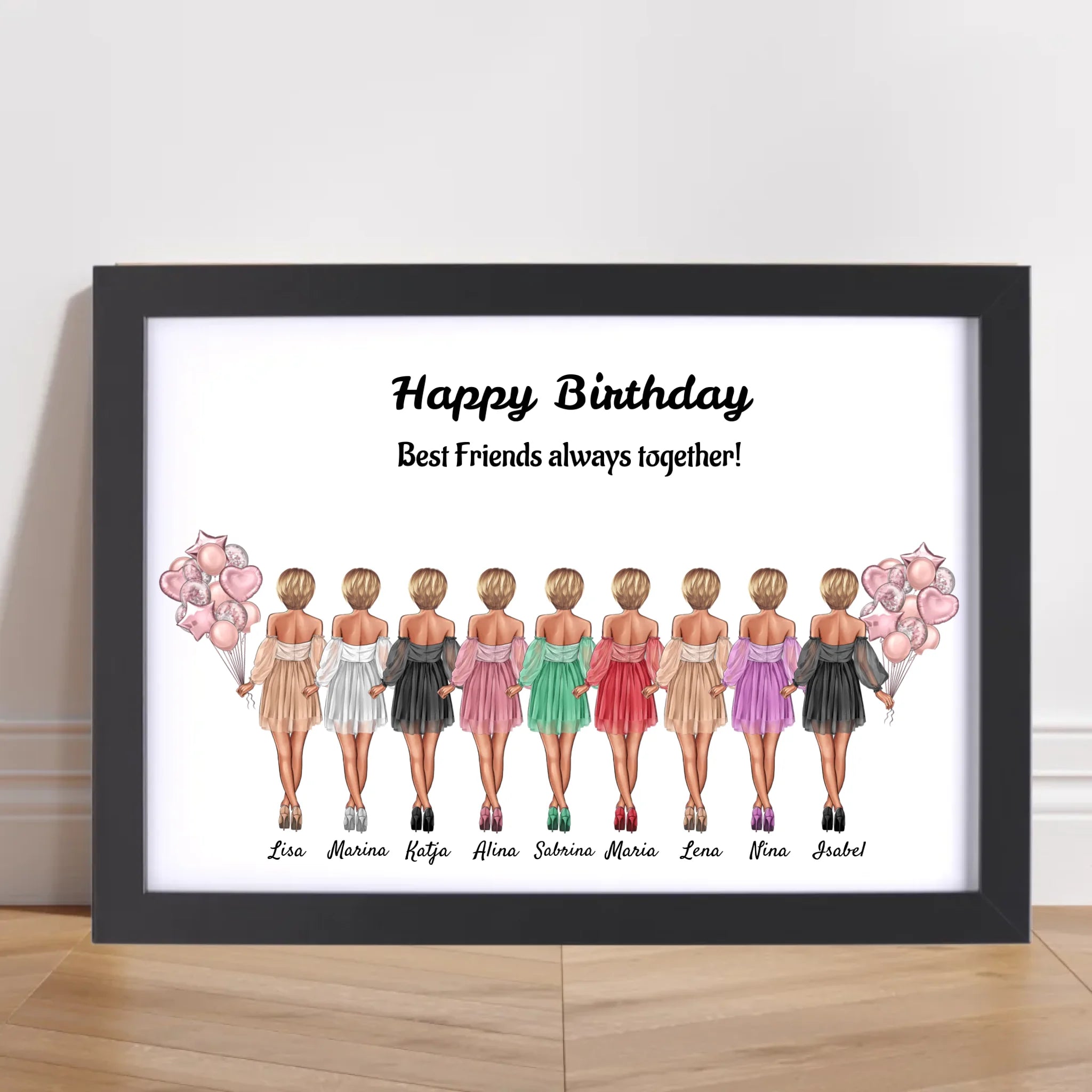 Bild Geschenk 9 Freundinnen Illustration personalisiert - Cantty