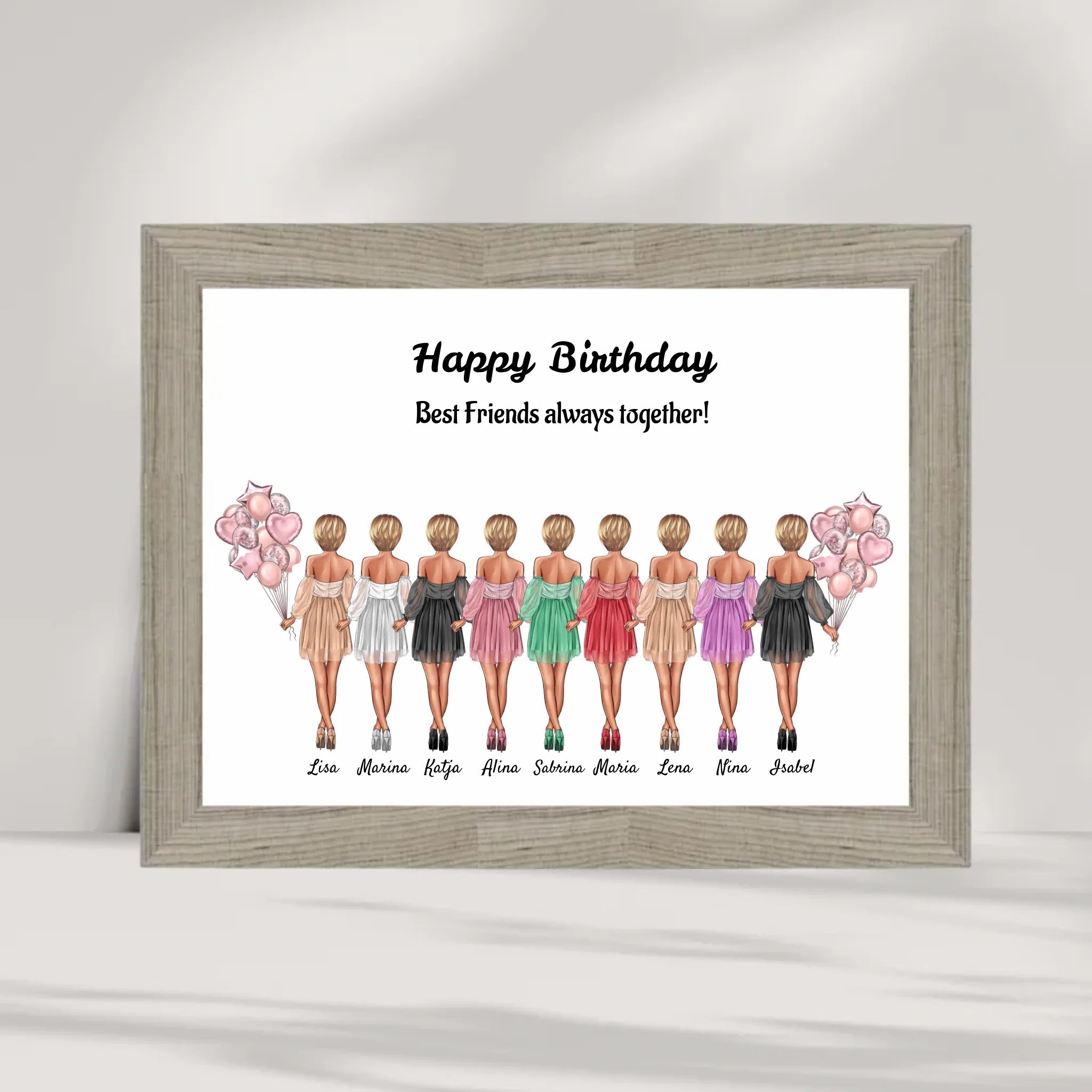 Bild Geschenk 9 Freundinnen Illustration personalisiert - Cantty