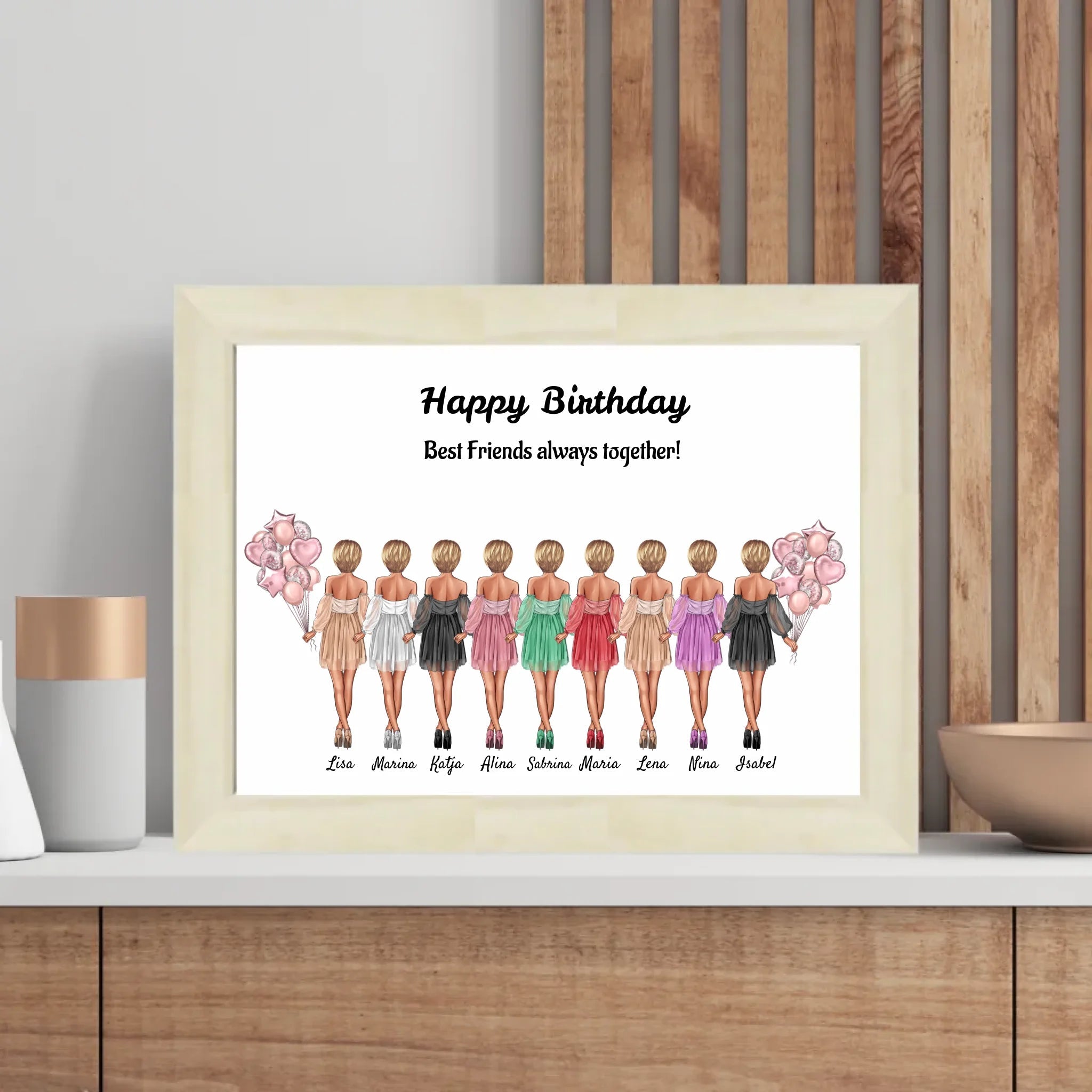 Bild Geschenk 9 Freundinnen Illustration personalisiert - Cantty