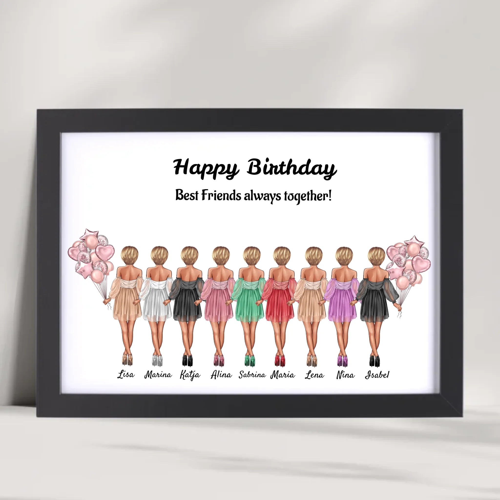 Bild Geschenk 9 Freundinnen Illustration personalisiert - Cantty