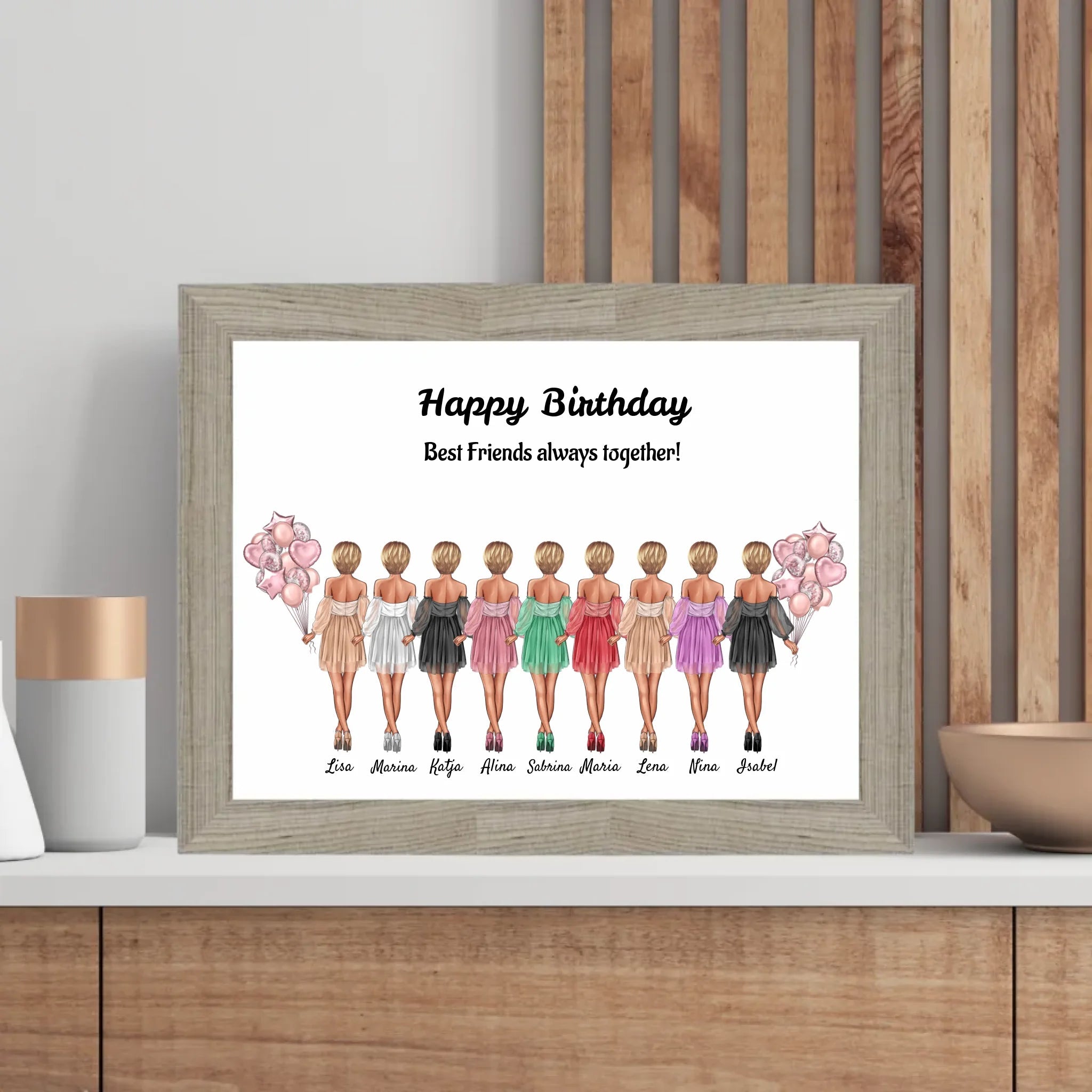 Bild Geschenk 9 Freundinnen Illustration personalisiert - Cantty