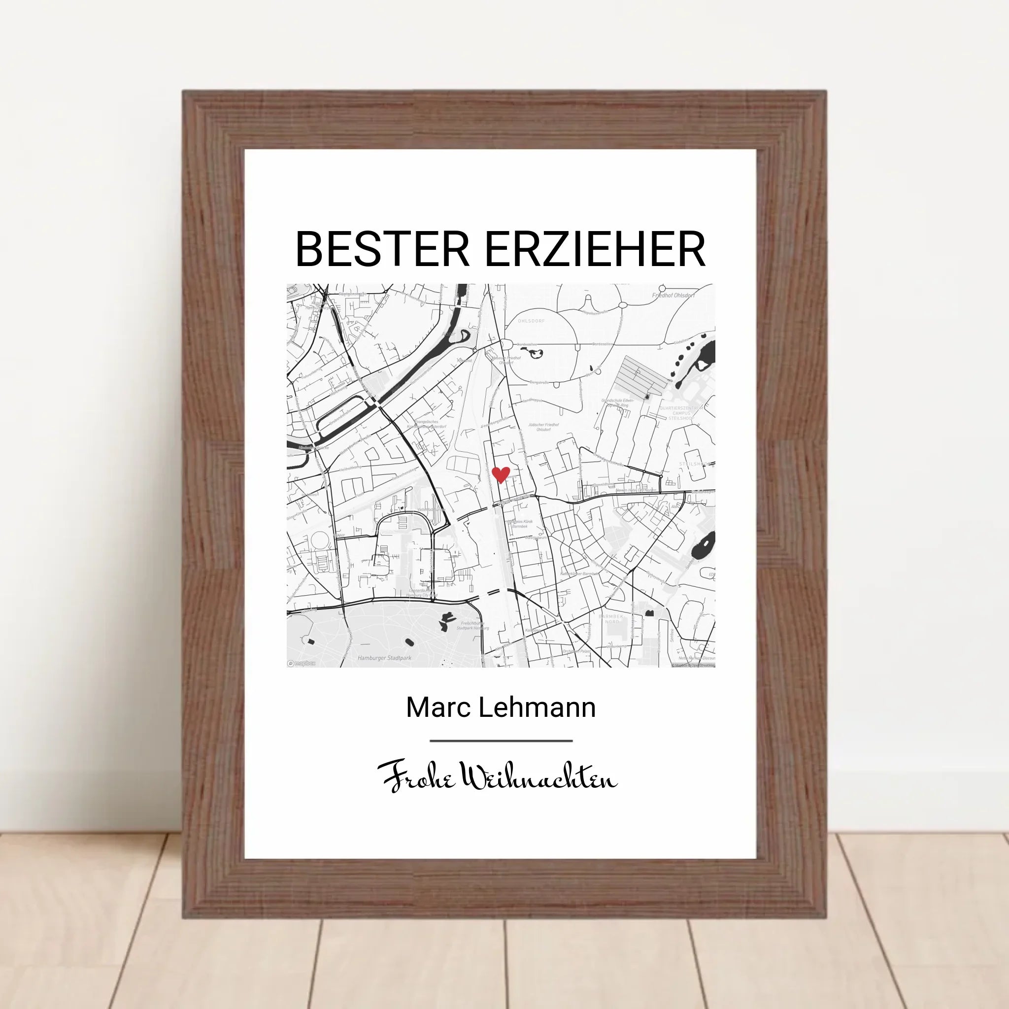 Erzieher Weihnachtsgeschenk Poster Stadtkarte personalisiert - Cantty