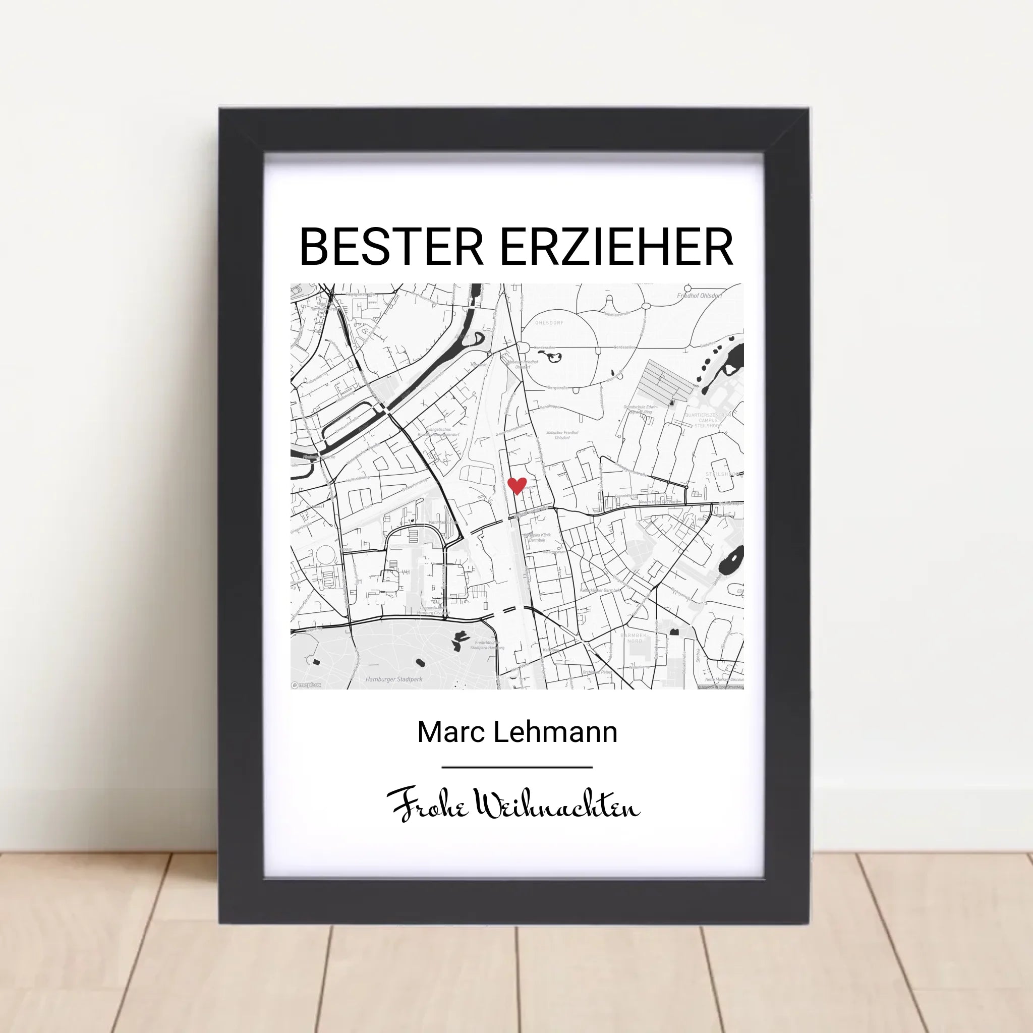 Erzieher Weihnachtsgeschenk Poster Stadtkarte personalisiert - Cantty