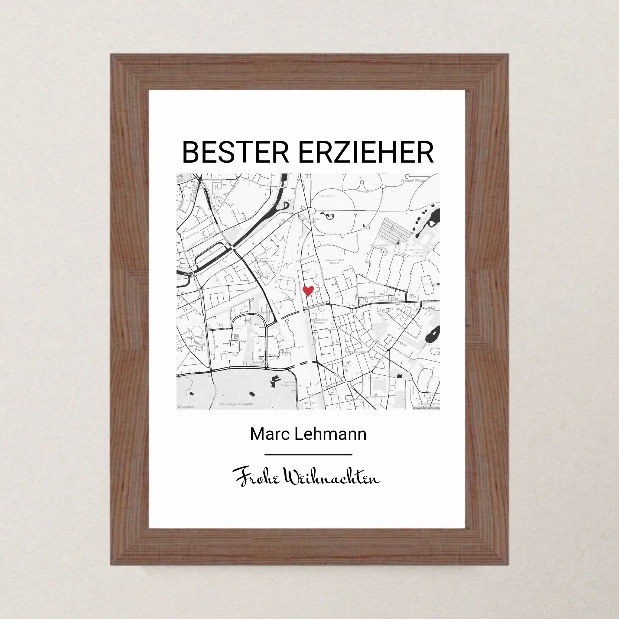 Erzieher Weihnachtsgeschenk Poster Stadtkarte personalisiert - Cantty