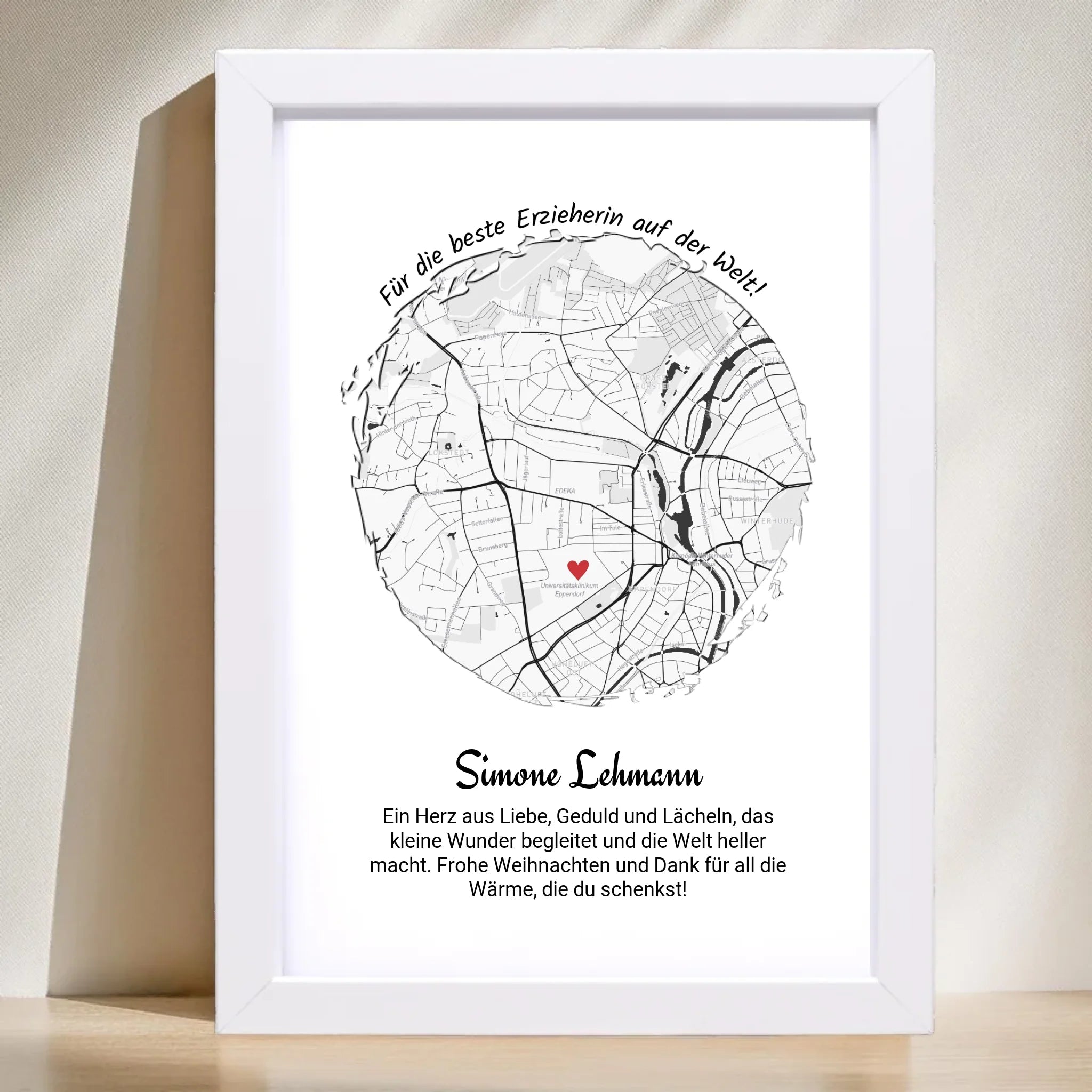 Erzieherin Geschenk Weihnachten Poster Stadtkarte personalisiert - Cantty