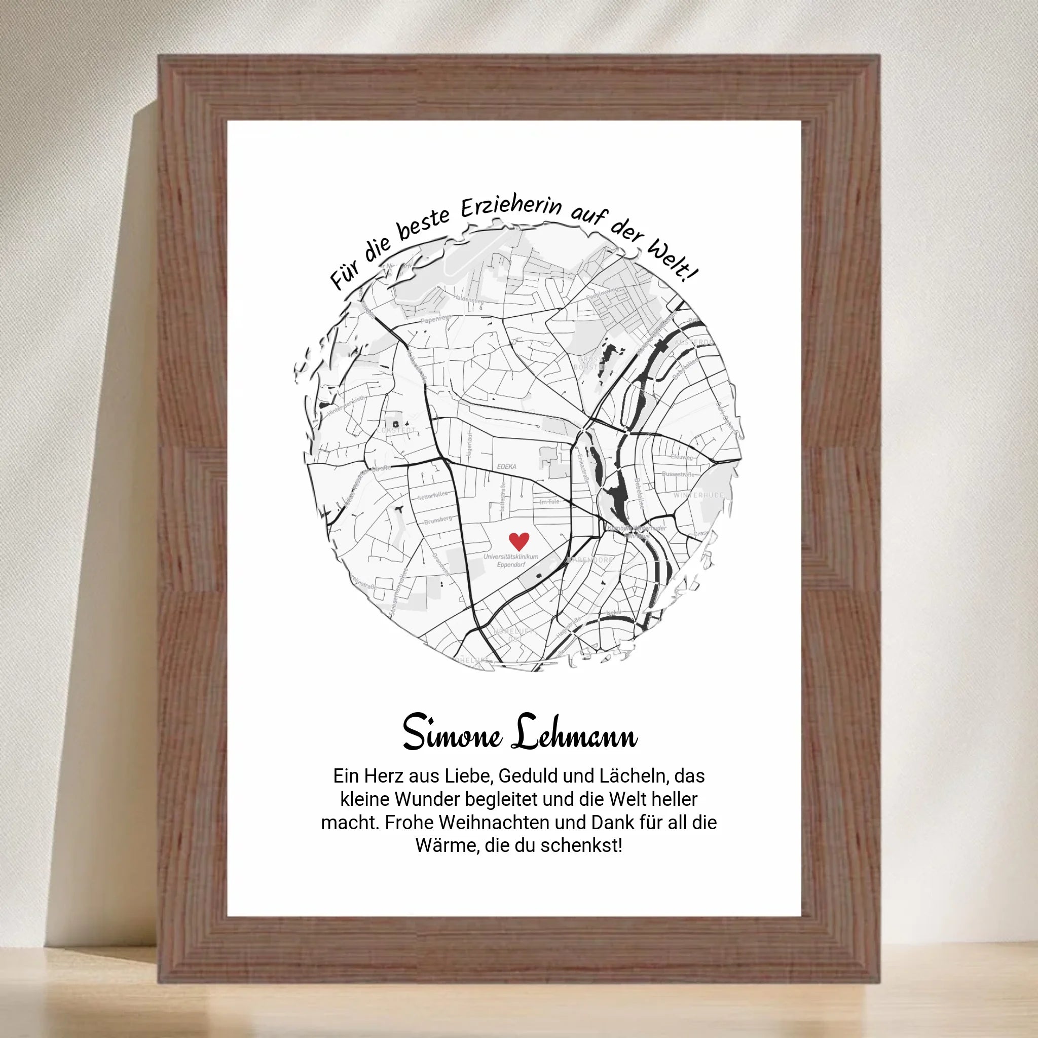 Erzieherin Geschenk Weihnachten Poster Stadtkarte personalisiert - Cantty