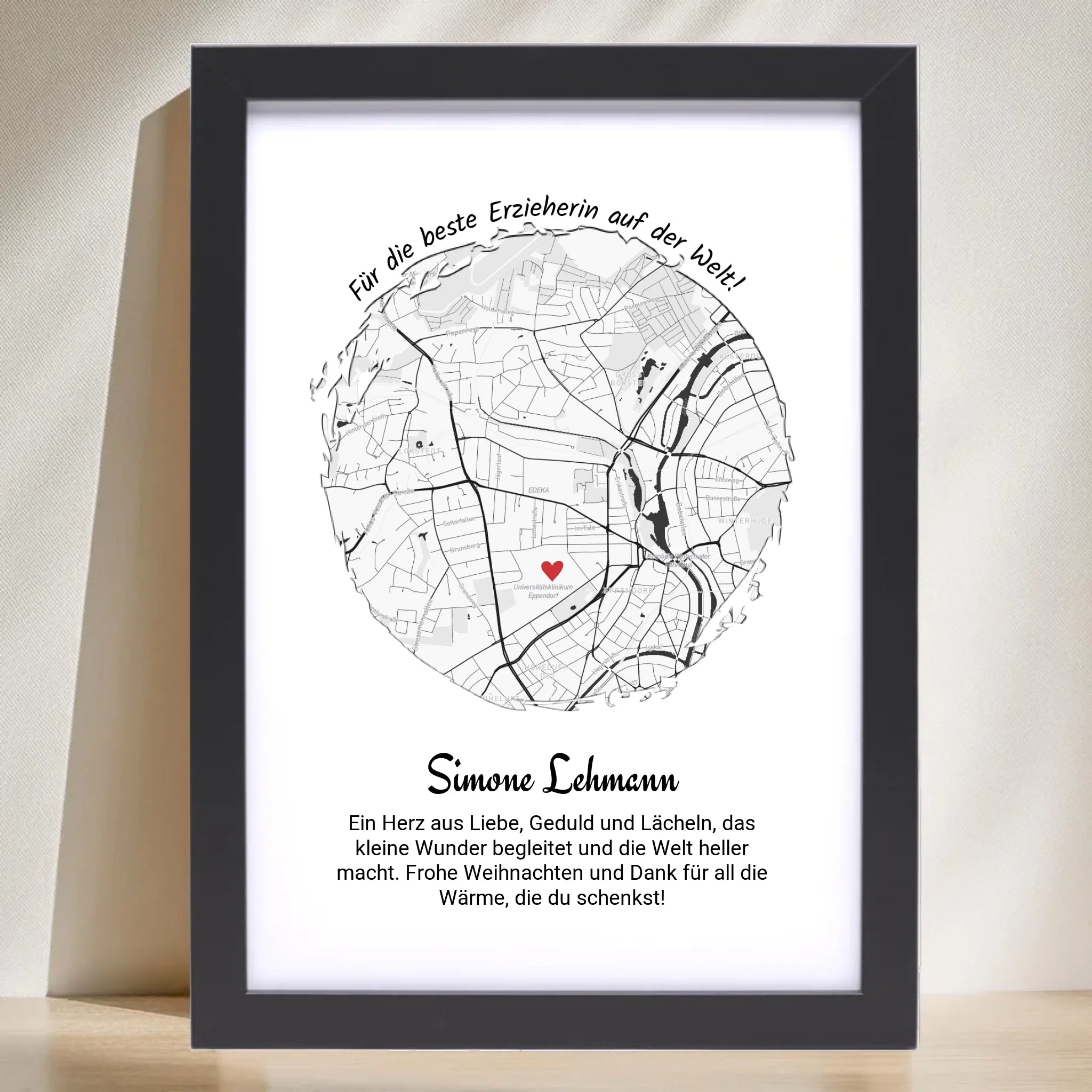 Erzieherin Geschenk Weihnachten Poster Stadtkarte personalisiert - Cantty
