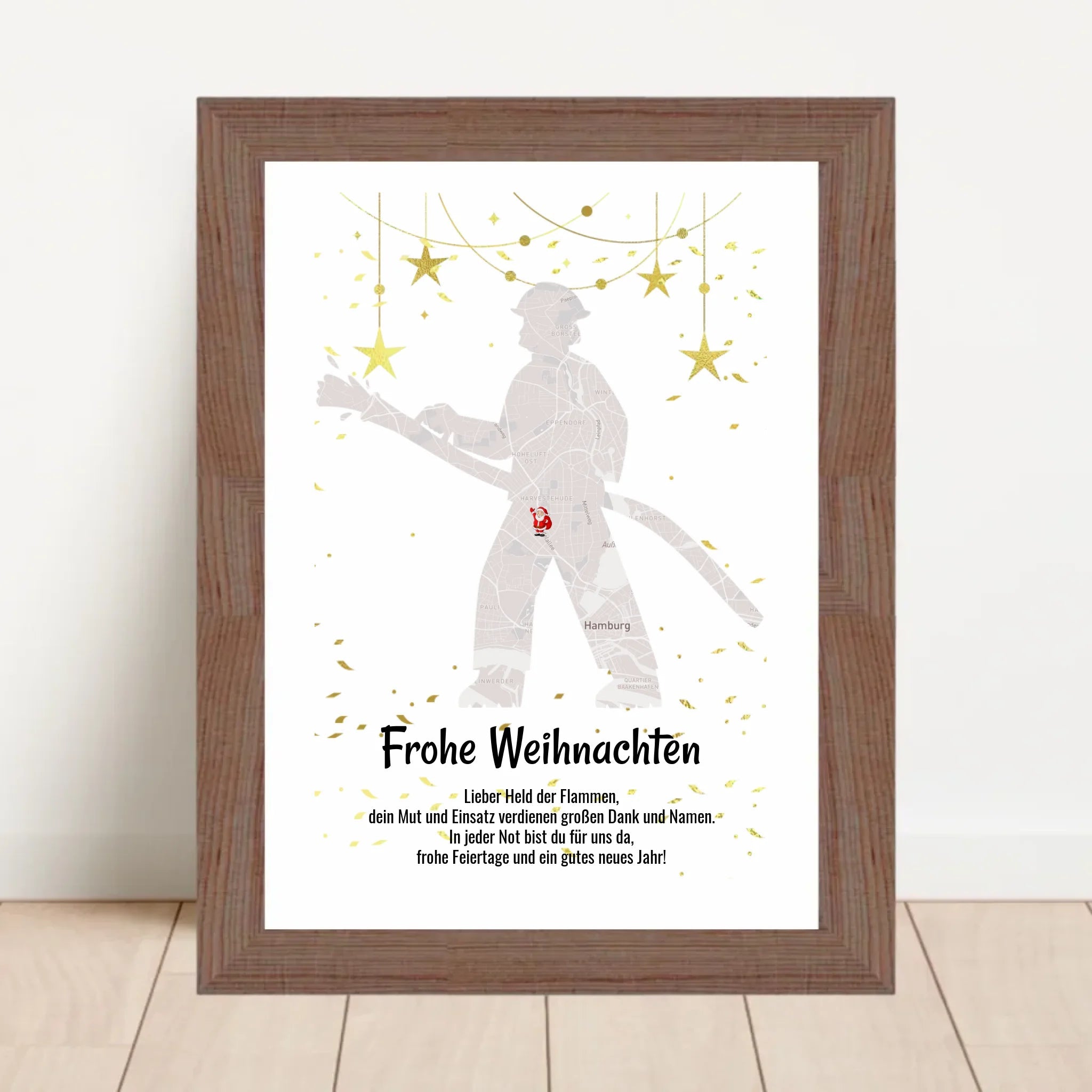 Feuerwehrmann Weihnachtsgeschenk Koordinaten Bild Stadtkarte mit Weihnachtswünsche - Cantty