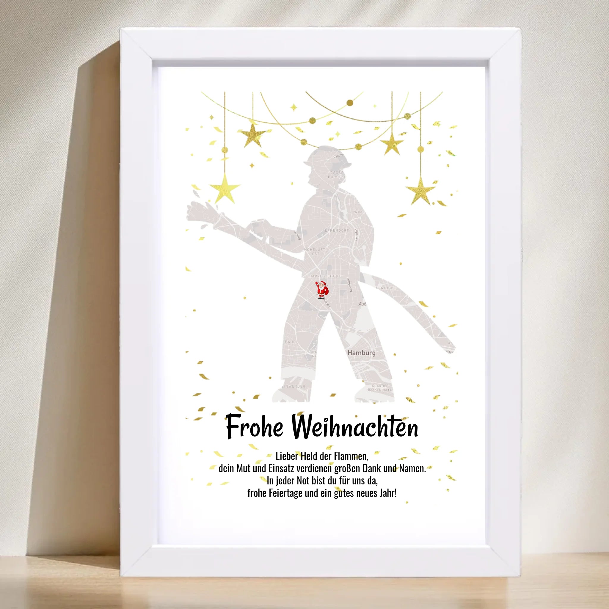Feuerwehrmann Weihnachtsgeschenk Koordinaten Bild Stadtkarte mit Weihnachtswünsche - Cantty
