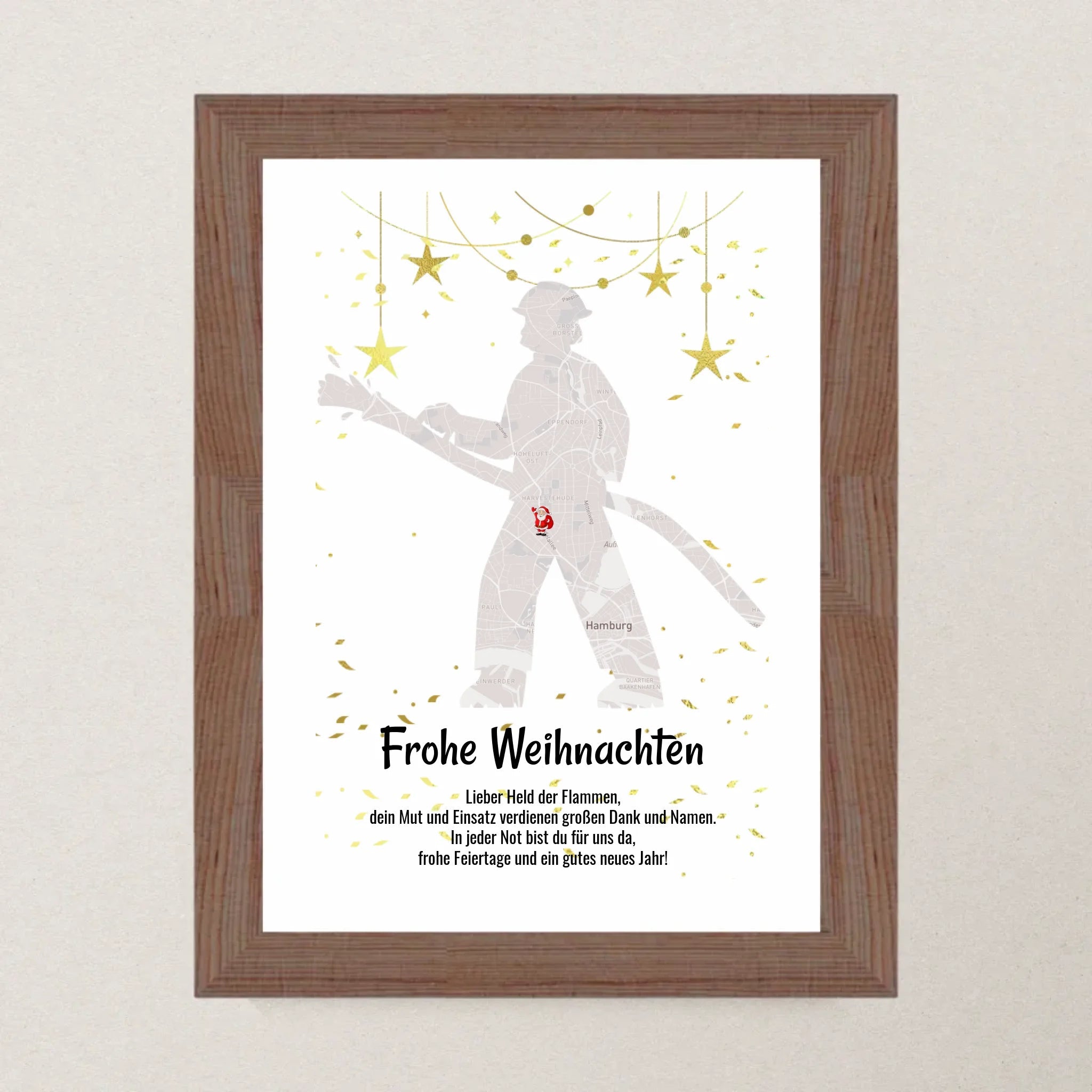Feuerwehrmann Weihnachtsgeschenk Koordinaten Bild Stadtkarte mit Weihnachtswünsche - Cantty