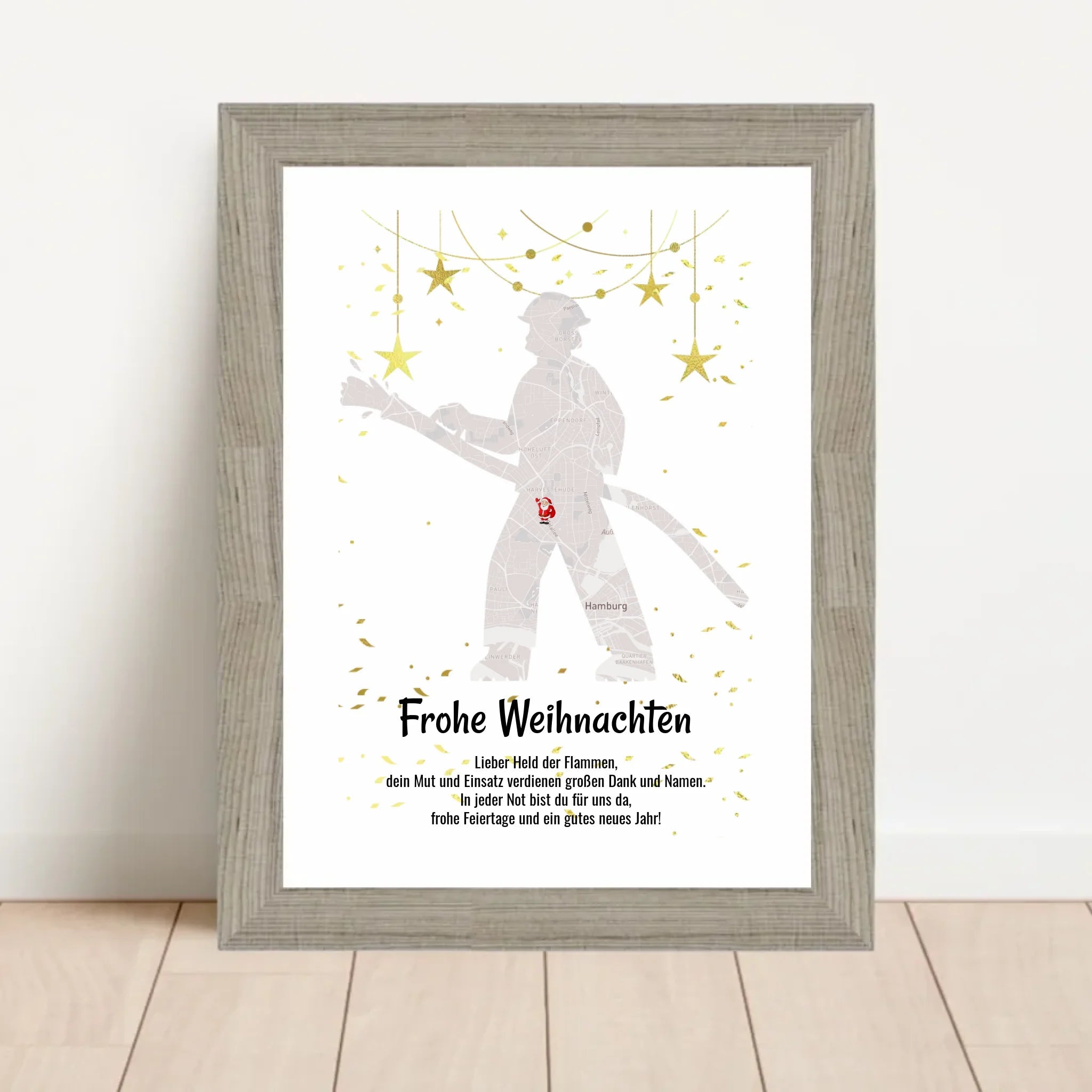 Feuerwehrmann Weihnachtsgeschenk Koordinaten Bild Stadtkarte mit Weihnachtswünsche - Cantty