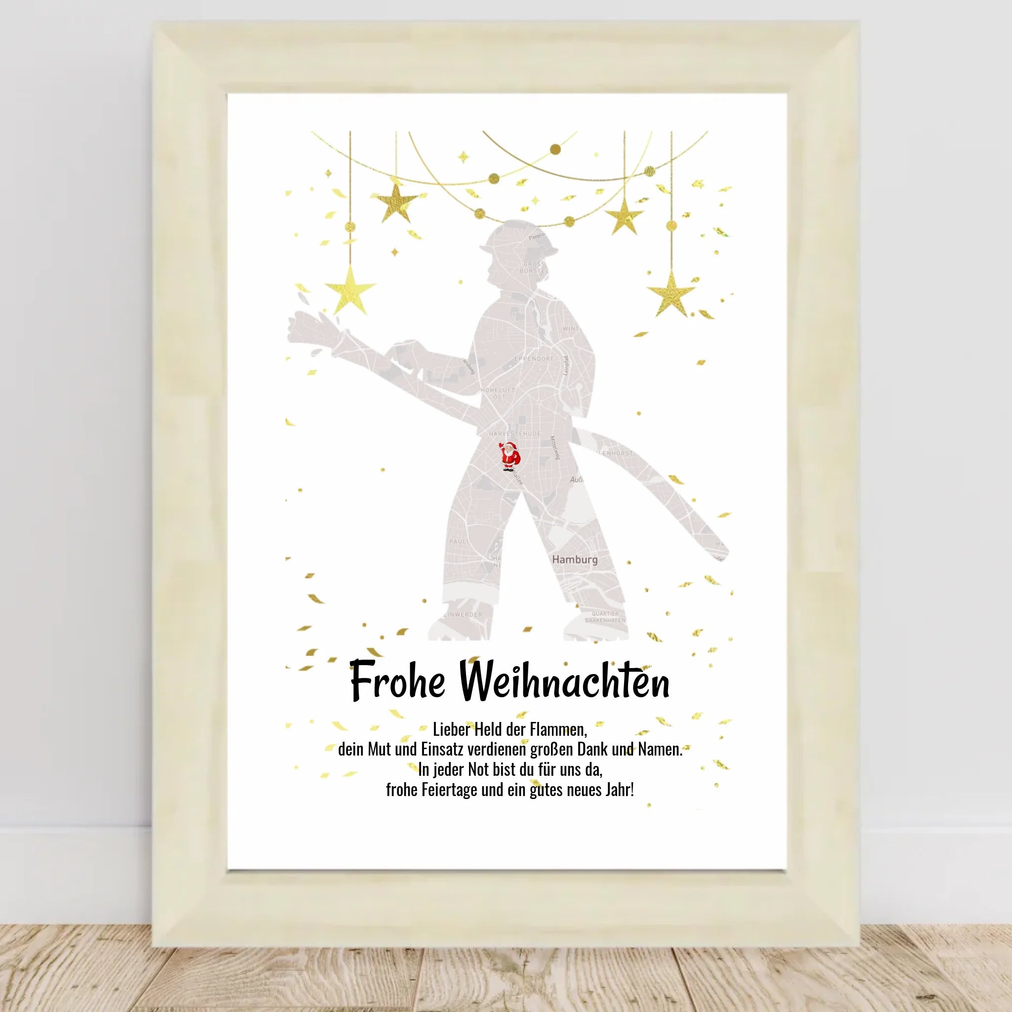 Feuerwehrmann Weihnachtsgeschenk Koordinaten Bild Stadtkarte mit Weihnachtswünsche - Cantty