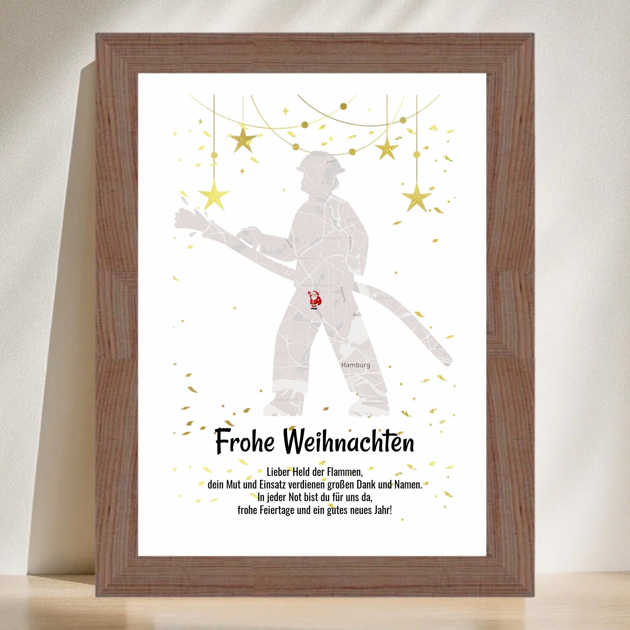 Feuerwehrmann Weihnachtsgeschenk Koordinaten Bild Stadtkarte mit Weihnachtswünsche - Cantty