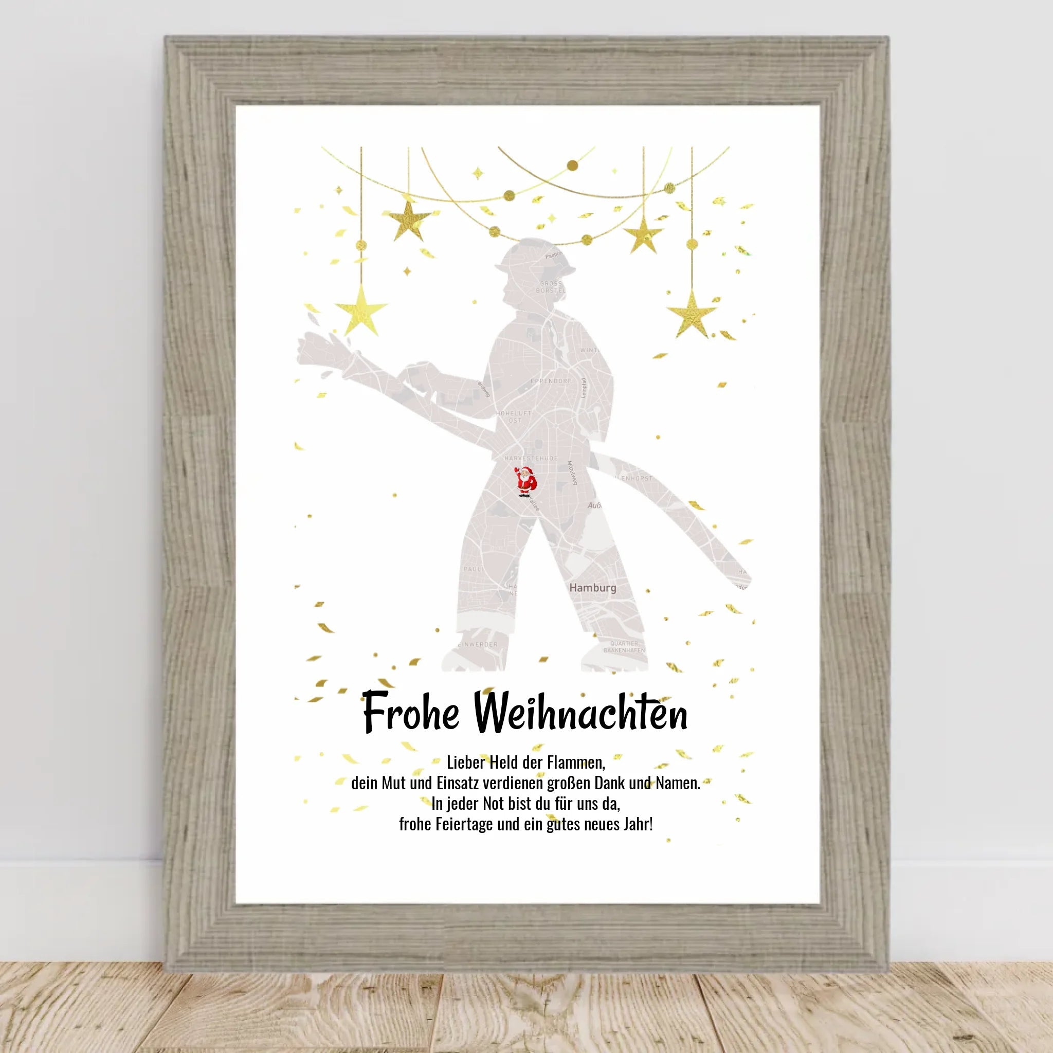 Feuerwehrmann Weihnachtsgeschenk Koordinaten Bild Stadtkarte mit Weihnachtswünsche - Cantty