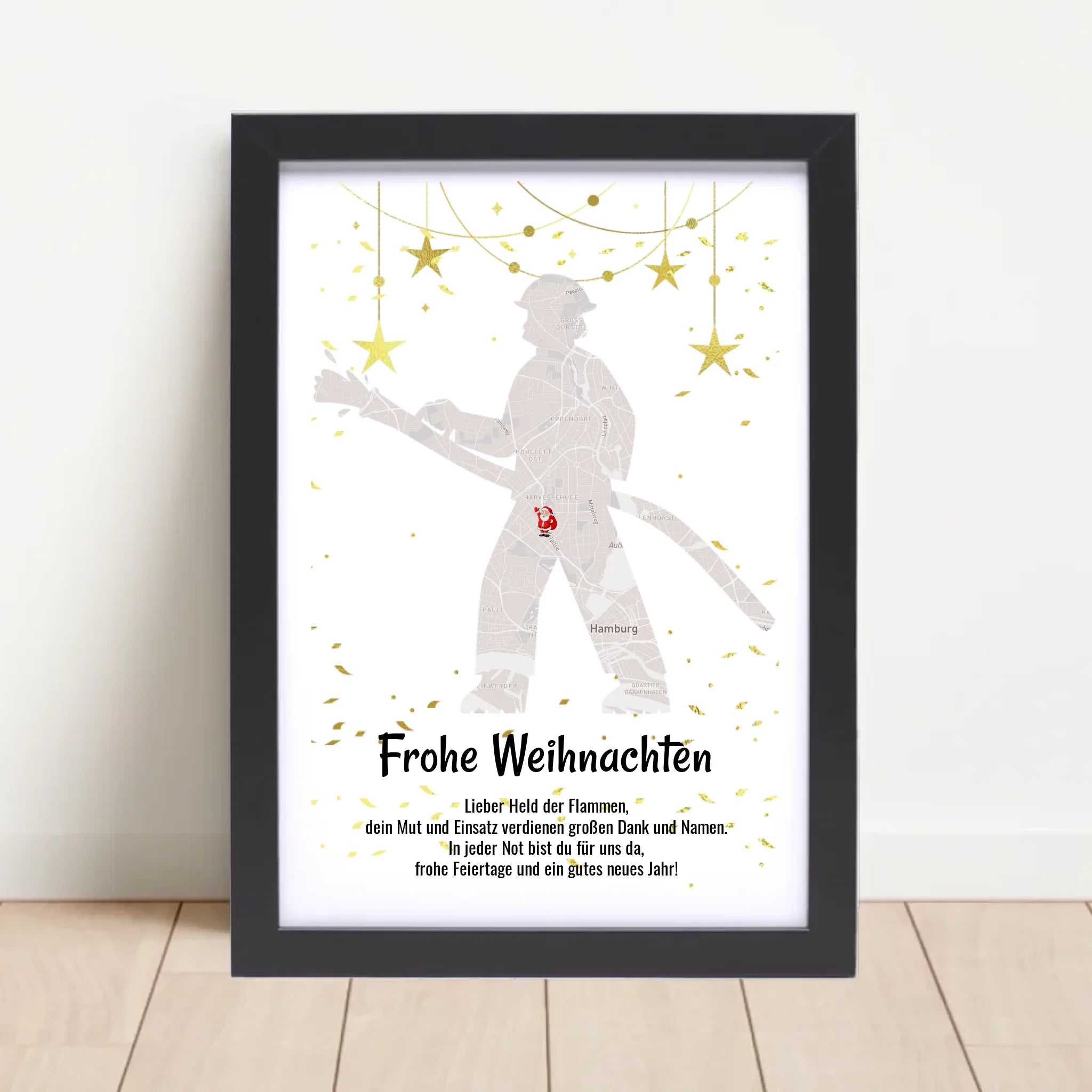 Feuerwehrmann Weihnachtsgeschenk Koordinaten Bild Stadtkarte mit Weihnachtswünsche - Cantty