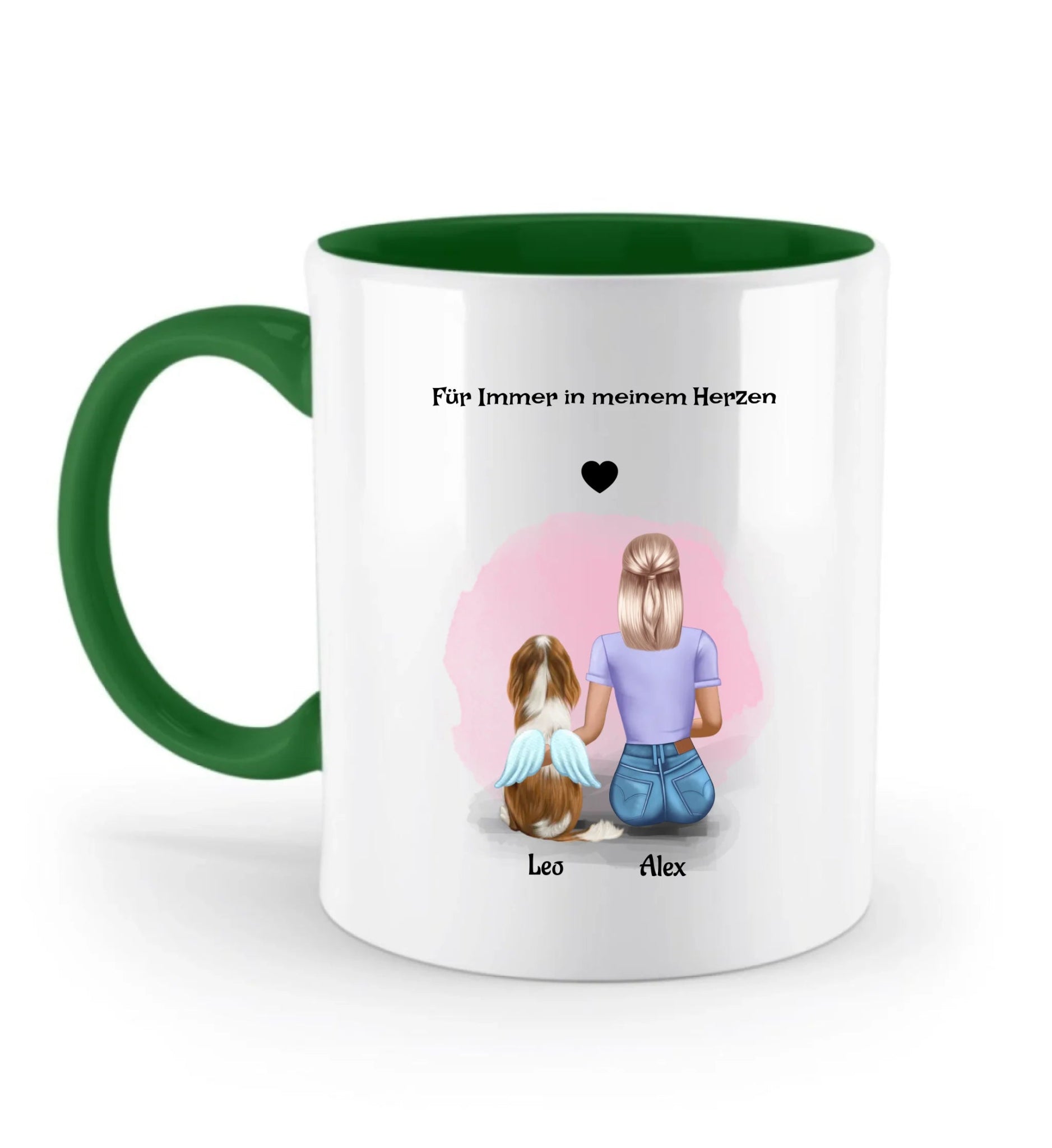 Frau und Hund mit Engelsflügel Abschied Tasse personalisiert - Cantty