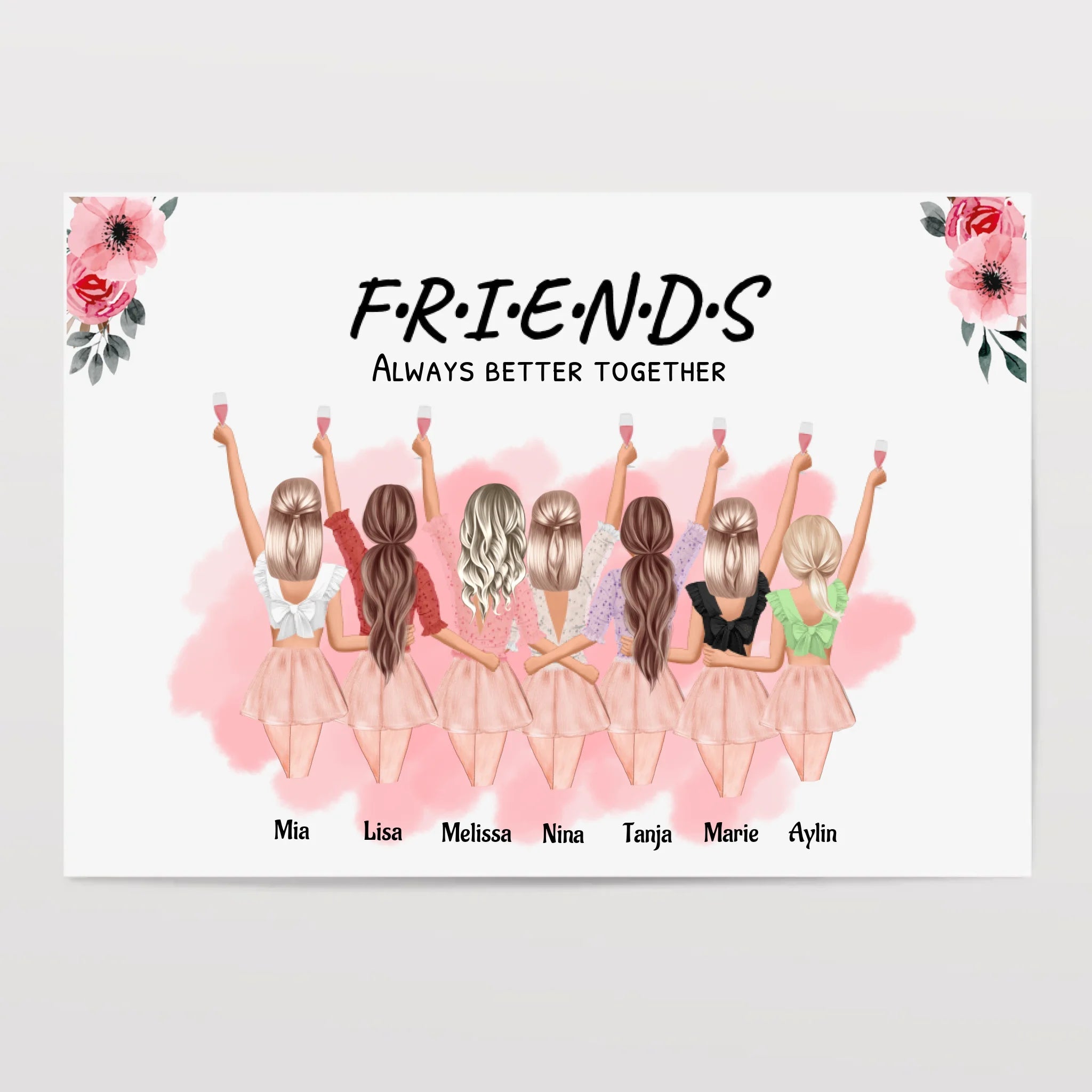 Geschenk 7 Freundinnen Poster personalisiert Namen & Spruch - Cantty