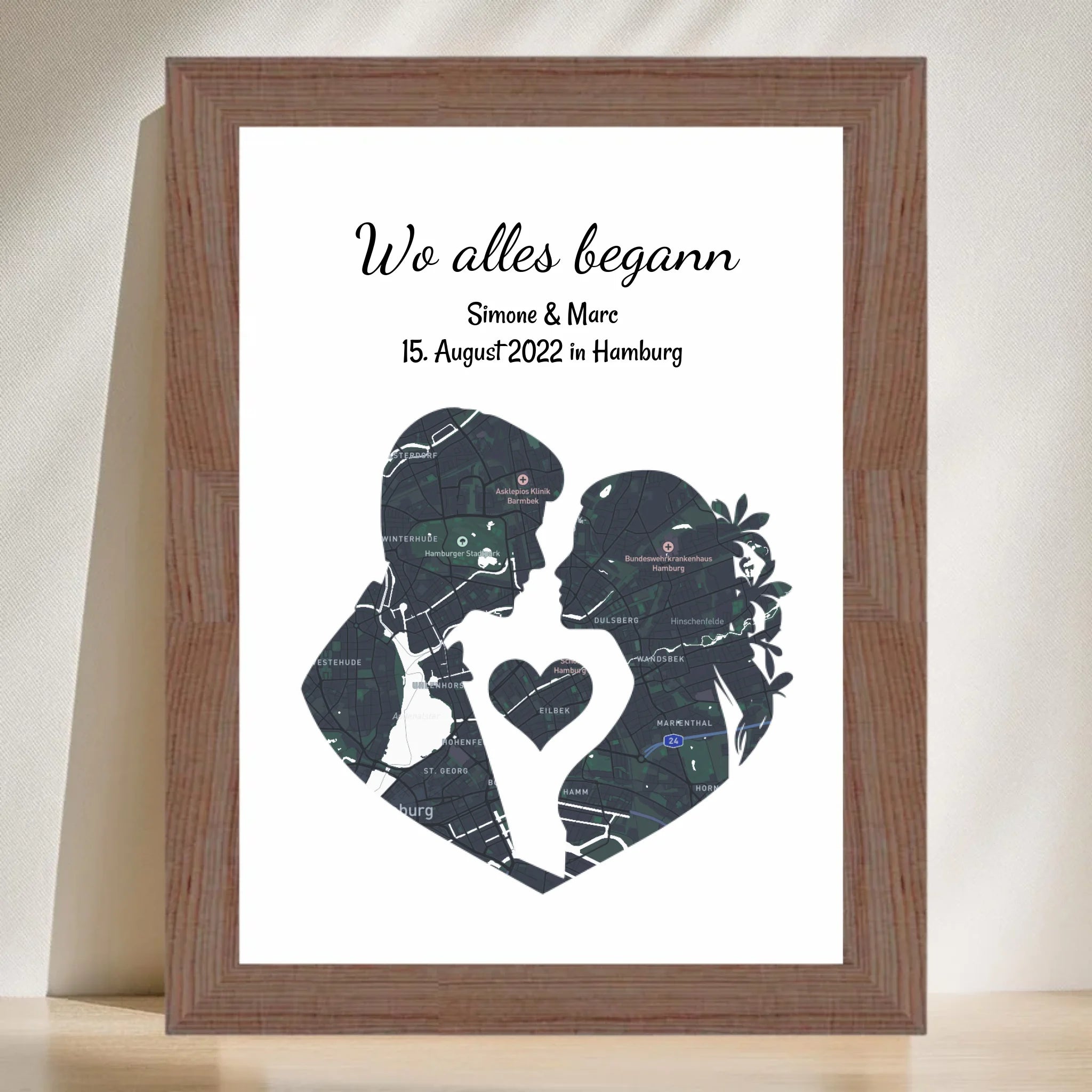 Jahrestag Poster Liebespaar Geschenk mir Stadtkarte Koordinaten personalisiert - Cantty