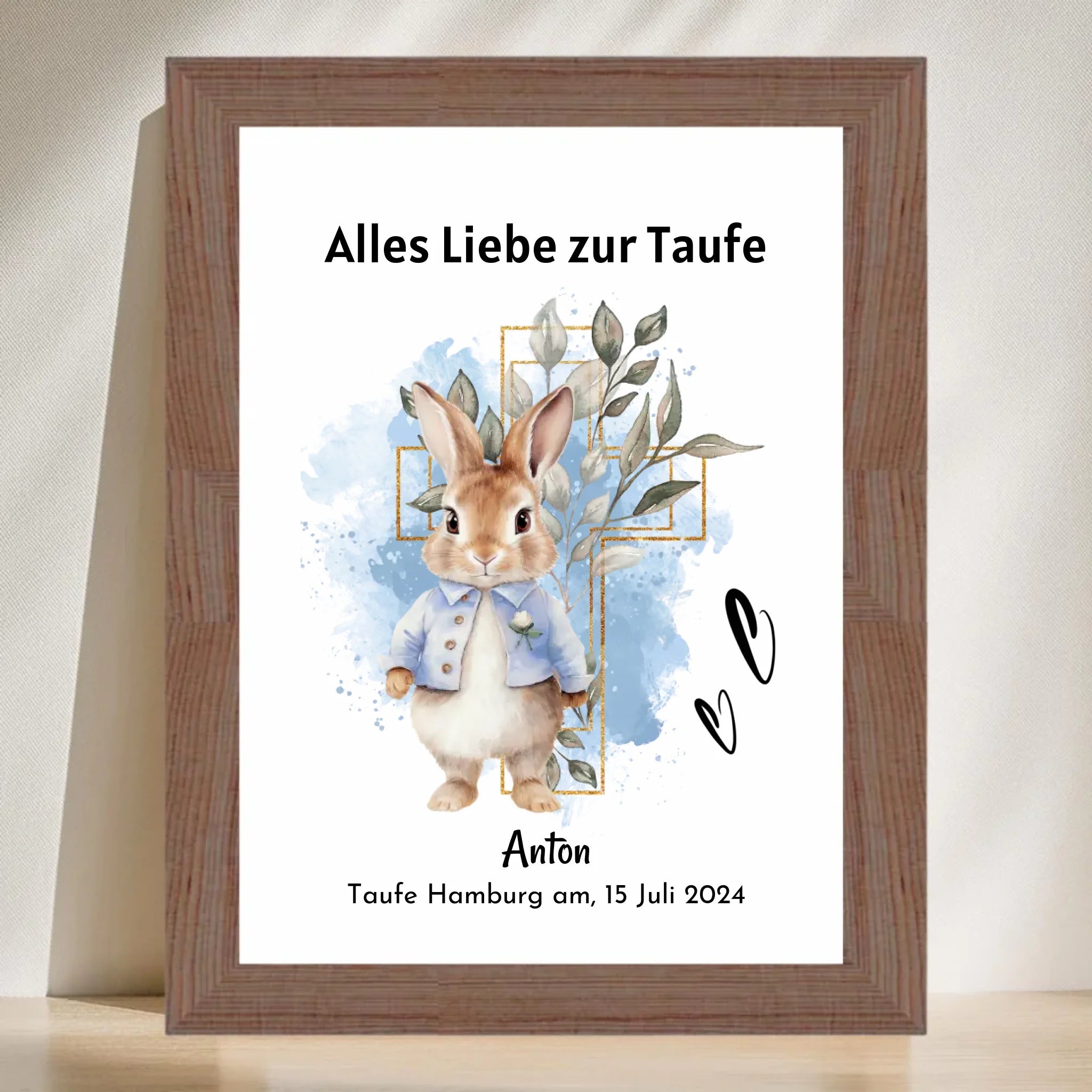 Junge Taufe Geschenk Bild / Poster / Karte personalisiert - Cantty