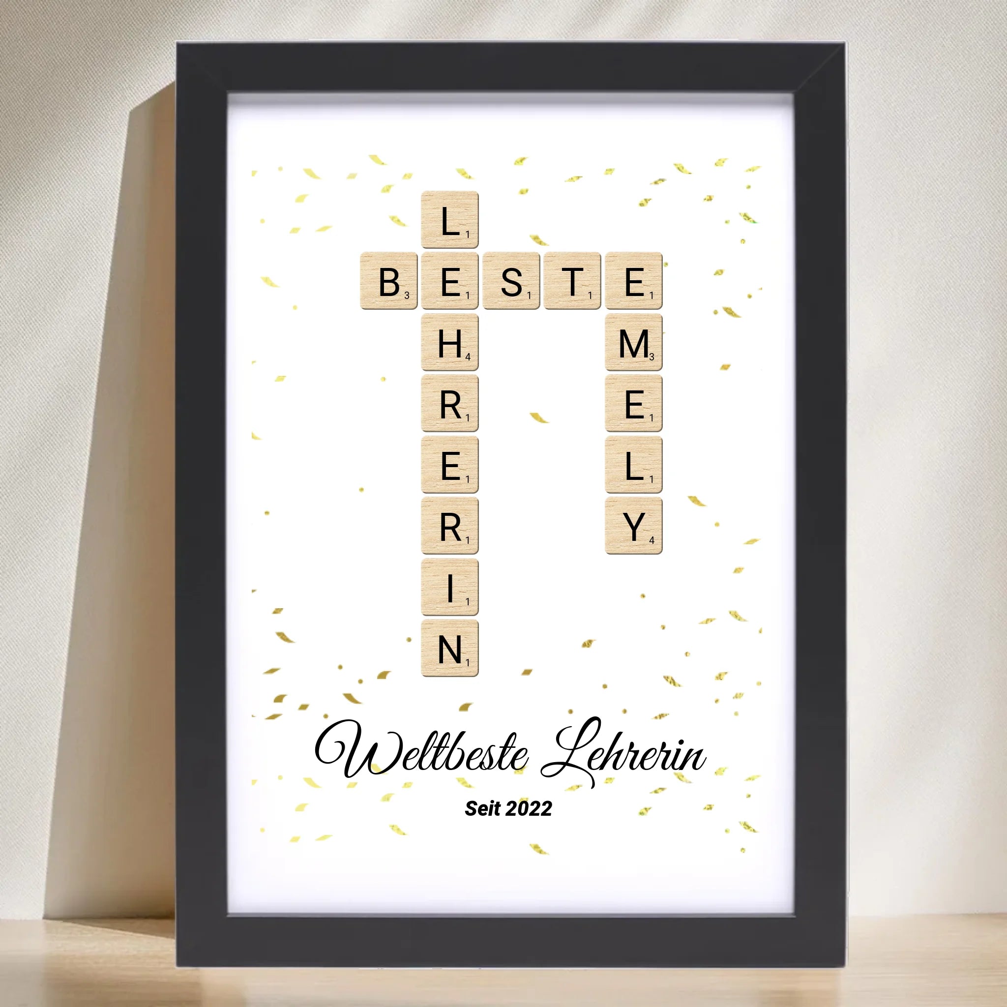 Lehrerin Weihnachtsgeschenk Scrabble Wort Poster personalisierbar - Cantty
