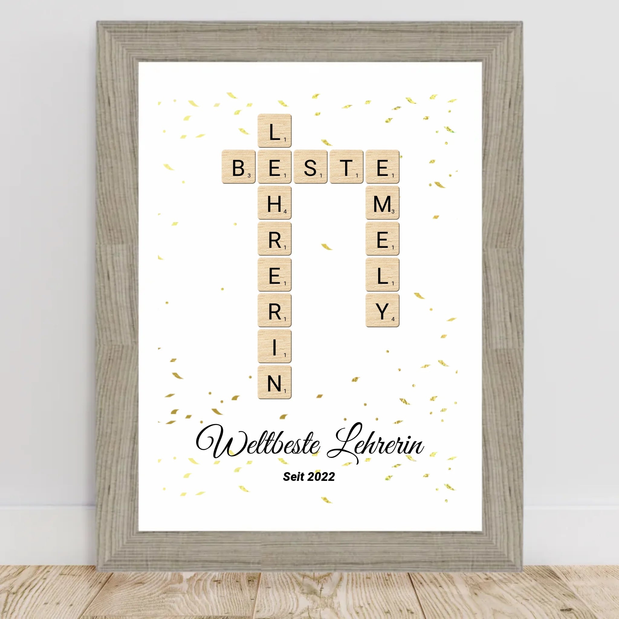 Lehrerin Weihnachtsgeschenk Scrabble Wort Poster personalisierbar - Cantty
