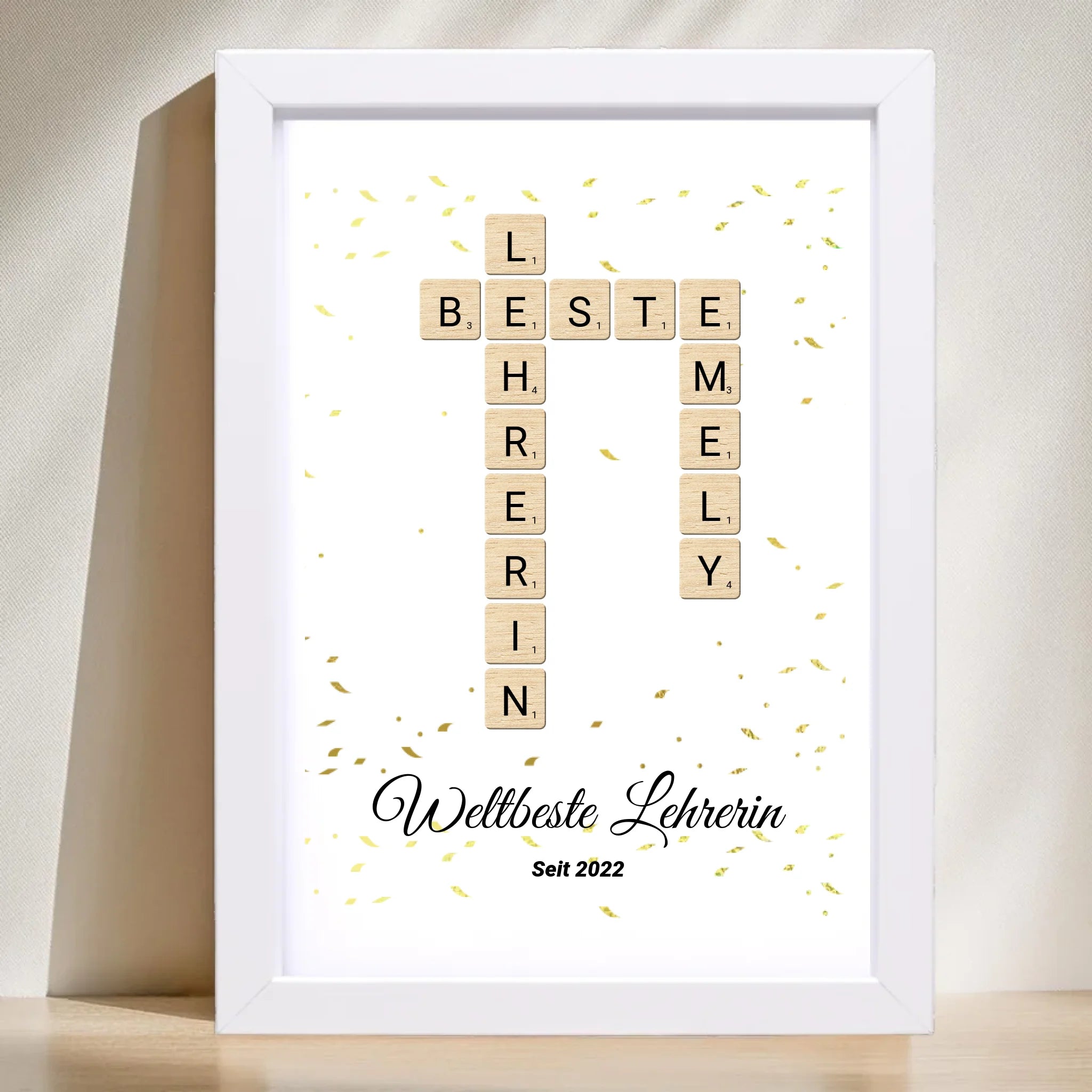 Lehrerin Weihnachtsgeschenk Scrabble Wort Poster personalisierbar - Cantty