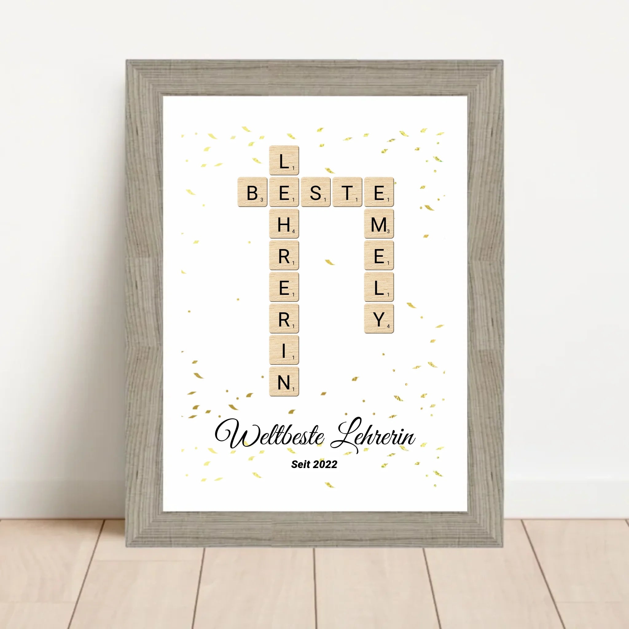 Lehrerin Weihnachtsgeschenk Scrabble Wort Poster personalisierbar - Cantty