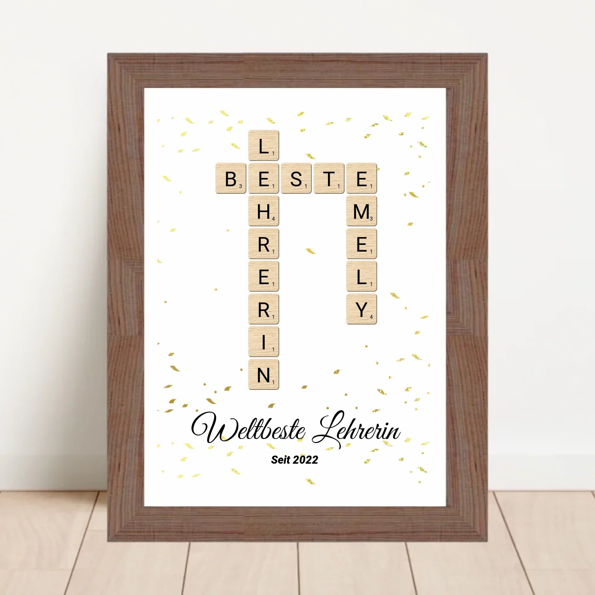 Lehrerin Weihnachtsgeschenk Scrabble Wort Poster personalisierbar - Cantty