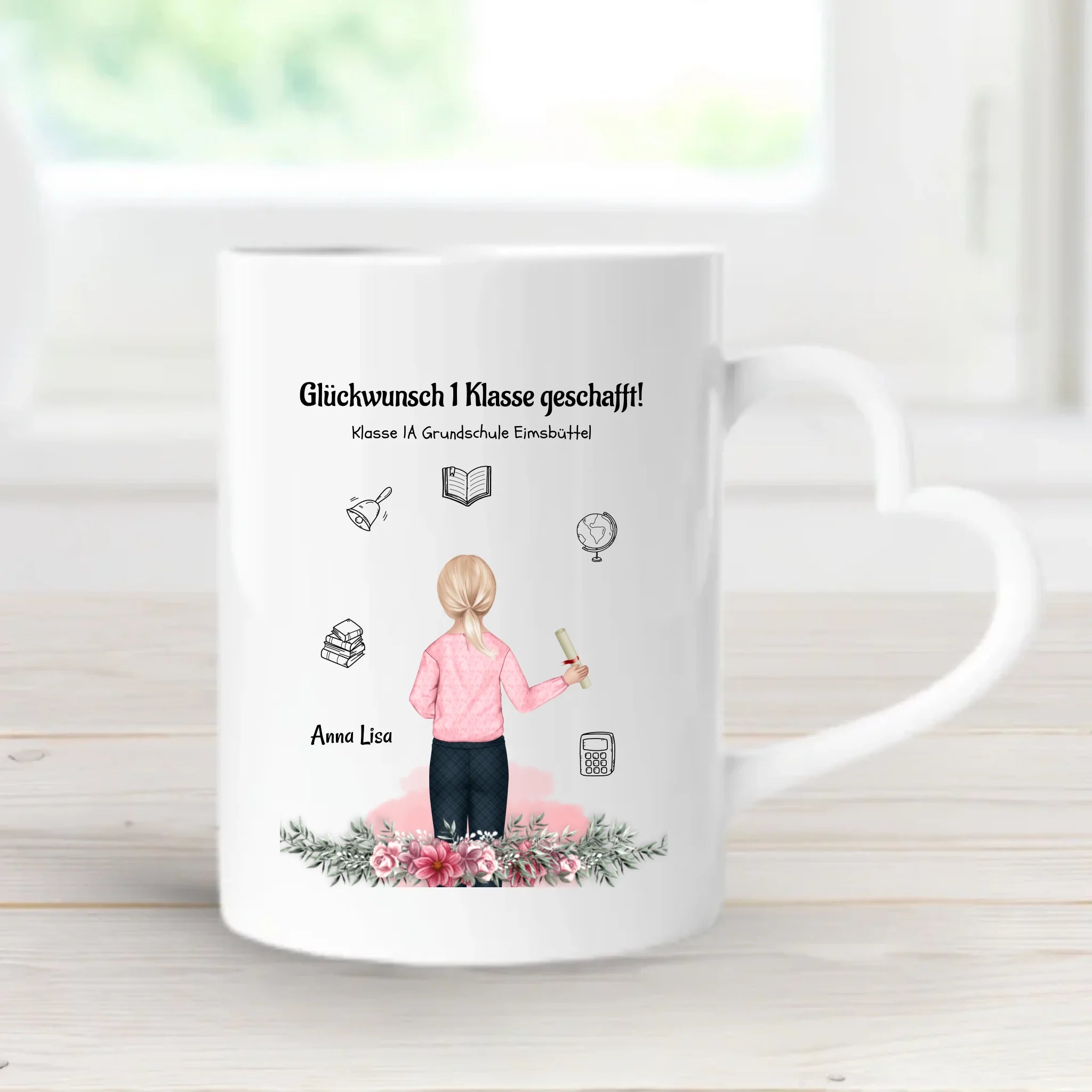 Mädchen Zeugnis Tasse Geschenk personalisiert für Schulkind - Cantty