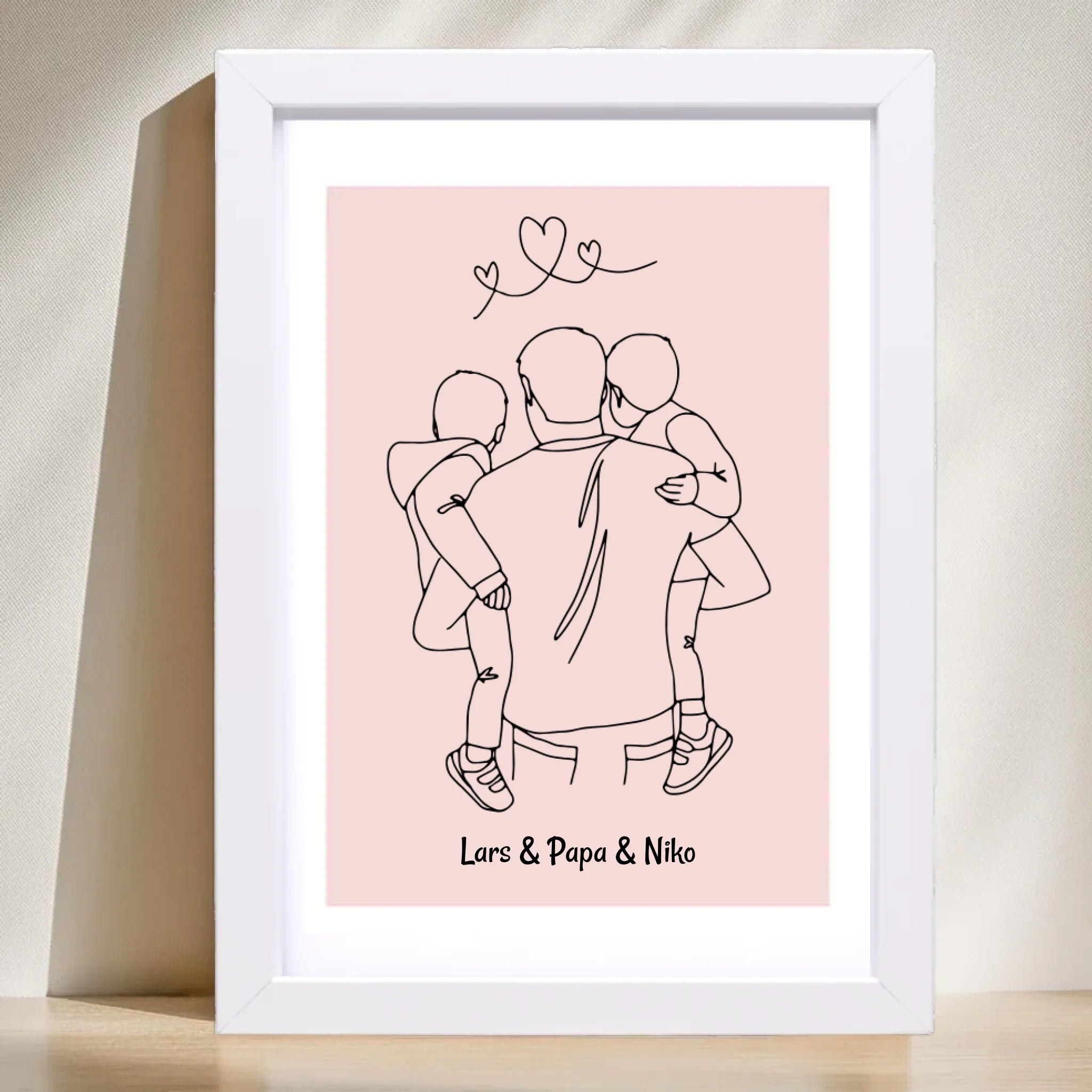 Papa und 2 kleine Söhne im Arm Linienkunst Poster Geschenk für Vater personalisiert - Cantty