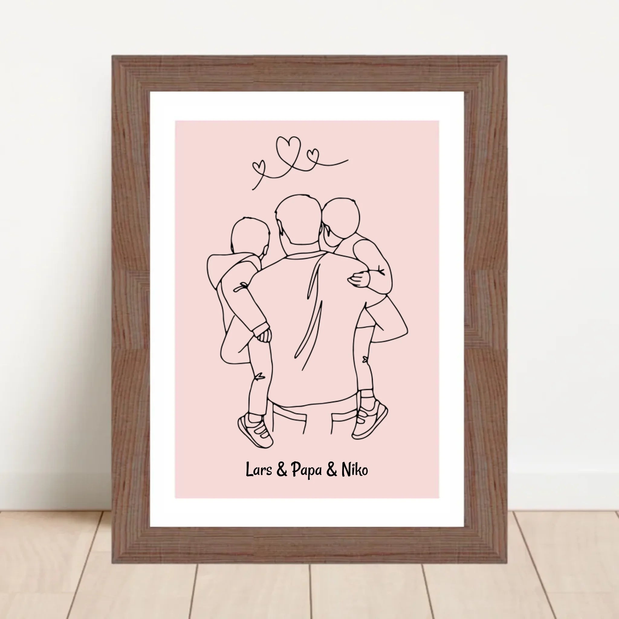 Papa und 2 kleine Söhne im Arm Linienkunst Poster Geschenk für Vater personalisiert - Cantty