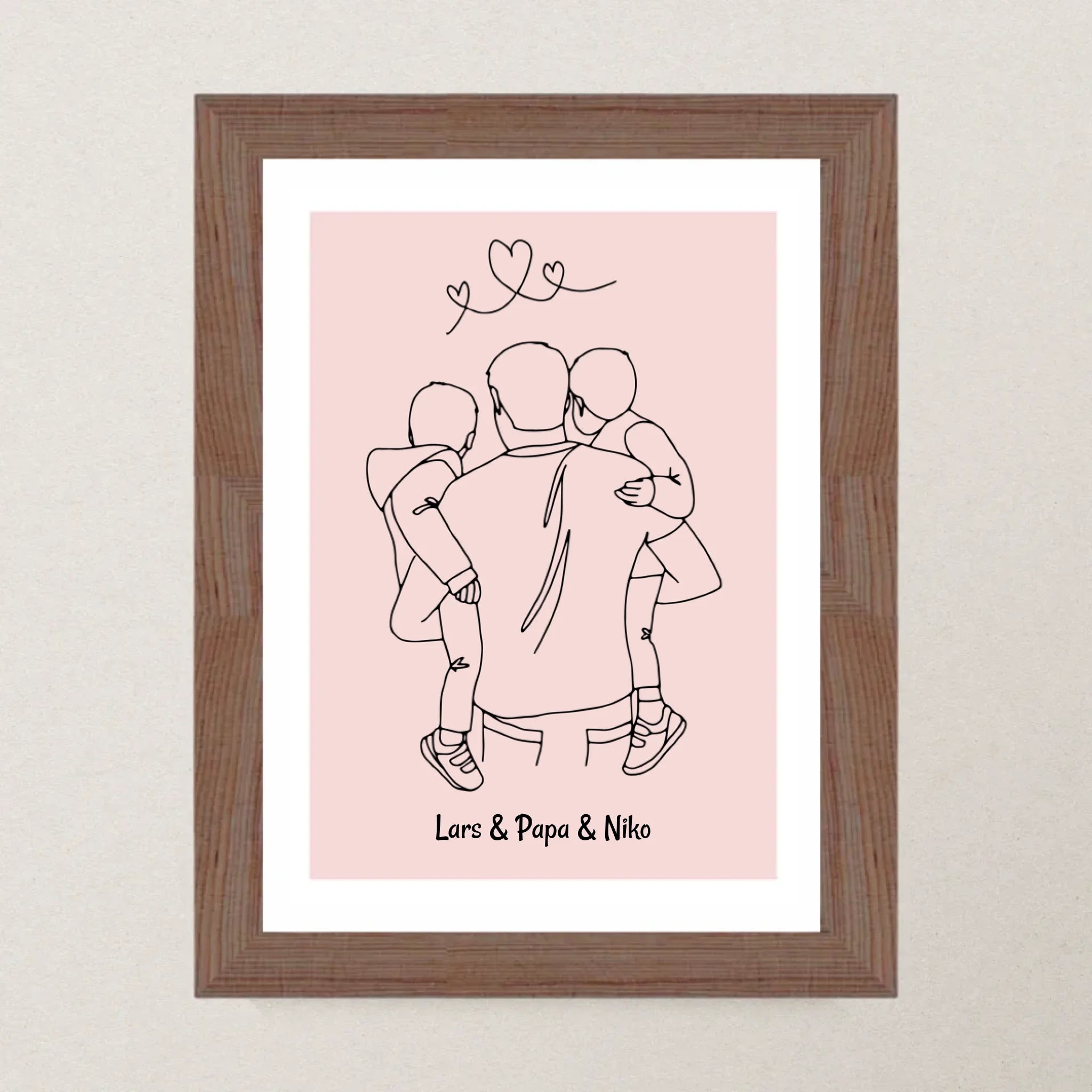Papa und 2 kleine Söhne im Arm Linienkunst Poster Geschenk für Vater personalisiert - Cantty