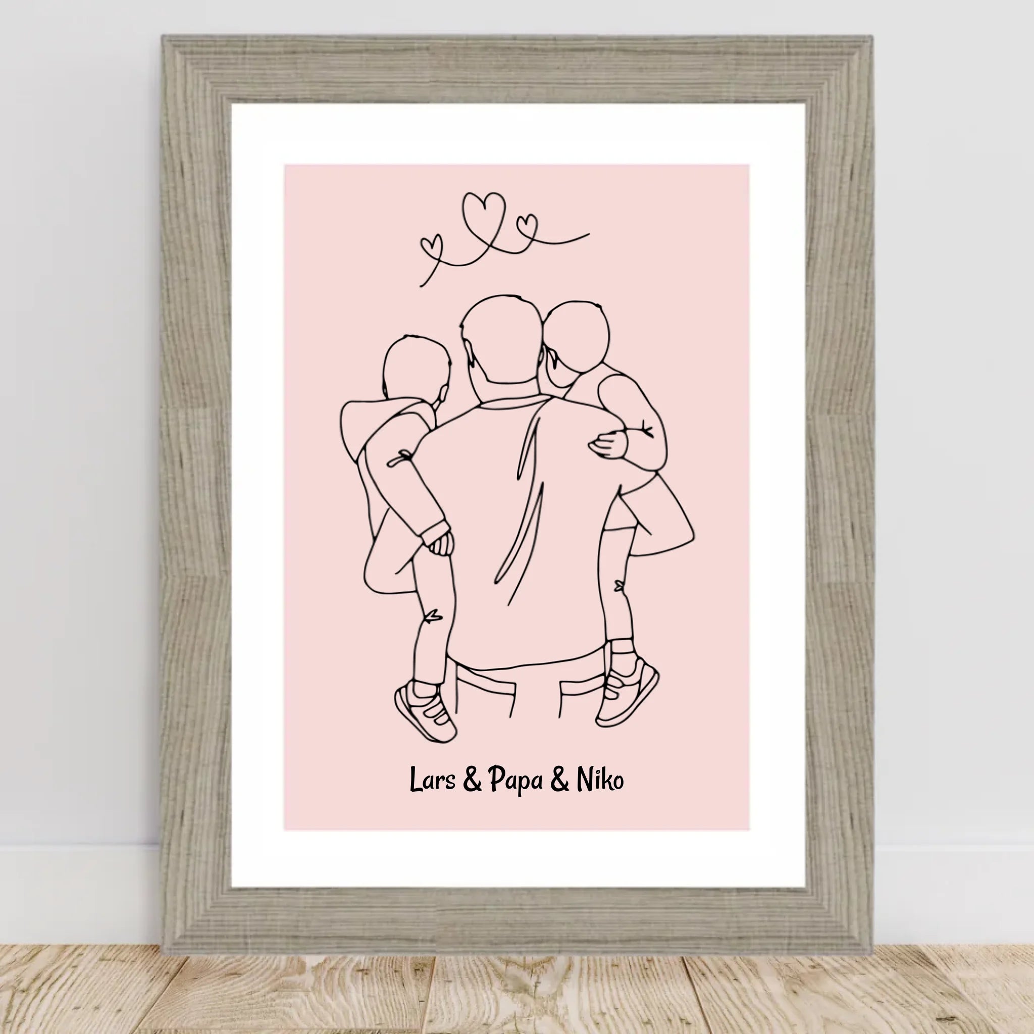 Papa und 2 kleine Söhne im Arm Linienkunst Poster Geschenk für Vater personalisiert - Cantty